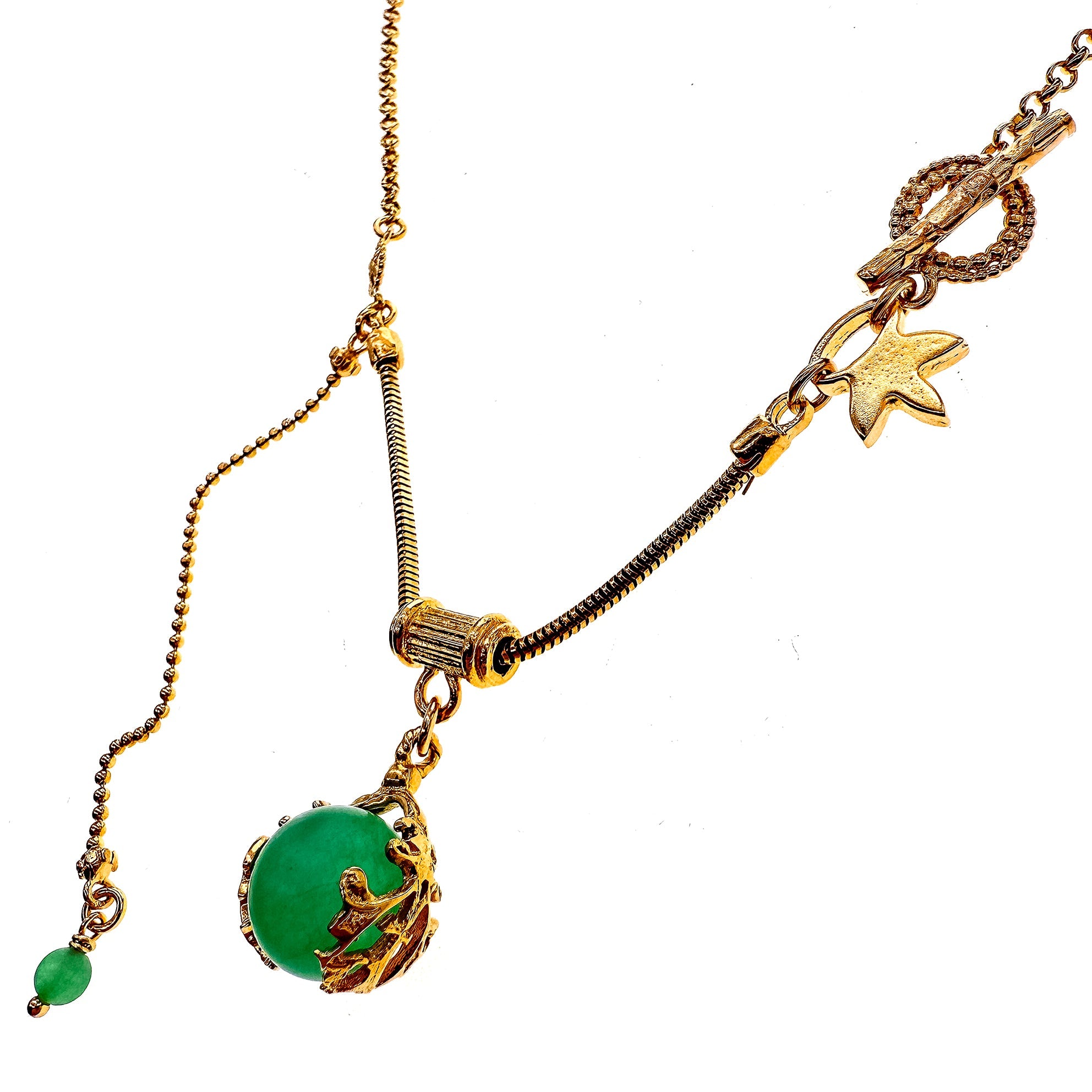 Green Orb Charm Necklace – Gold Plated – Gem Kingdom
