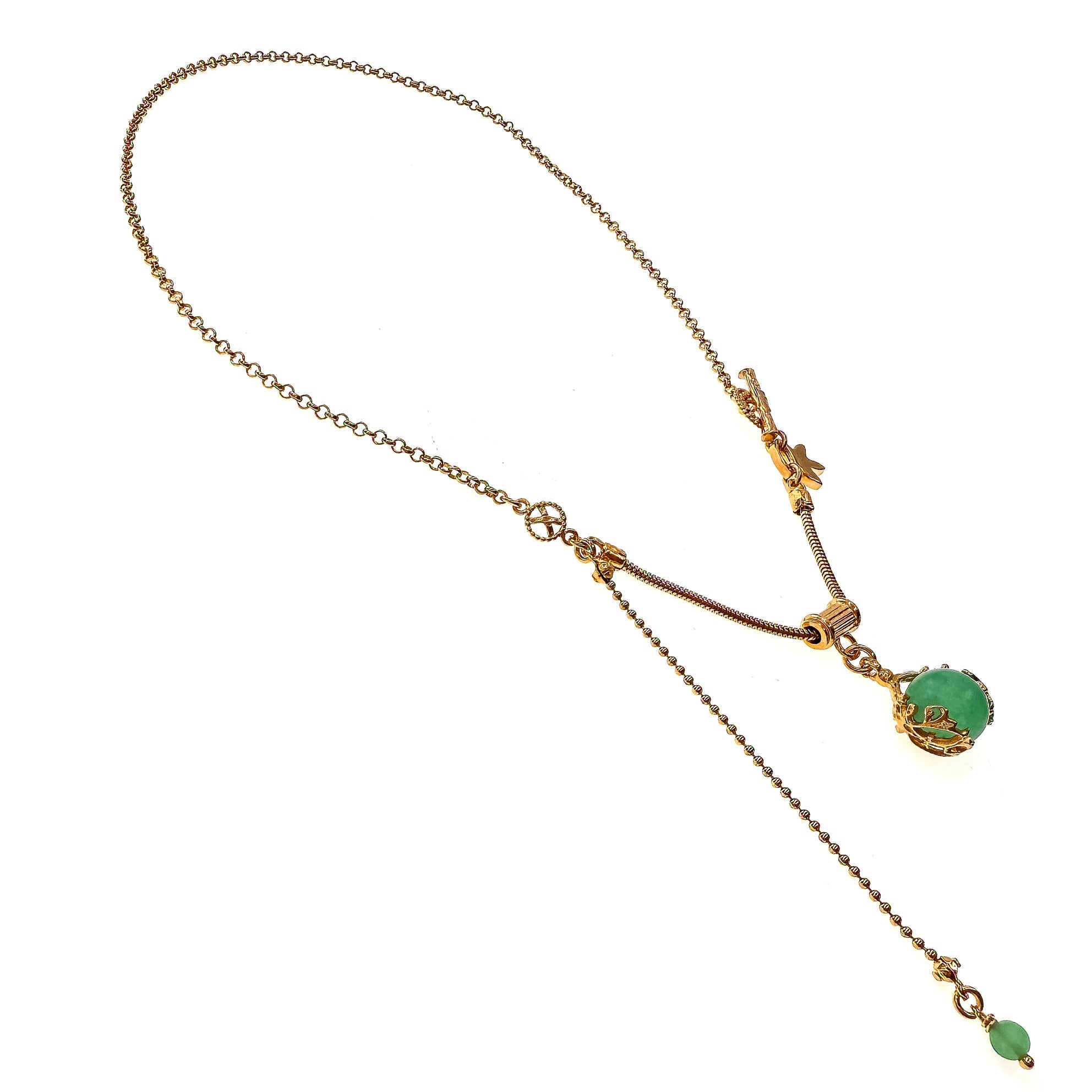 Green Orb Charm Necklace – Gold Plated – Gem Kingdom