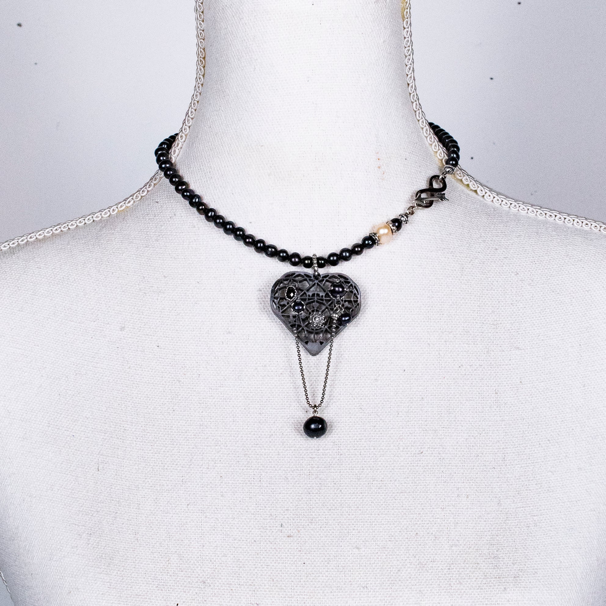 Black Whispering Heart Necklace – Sterling Silver – Gem Kingdom