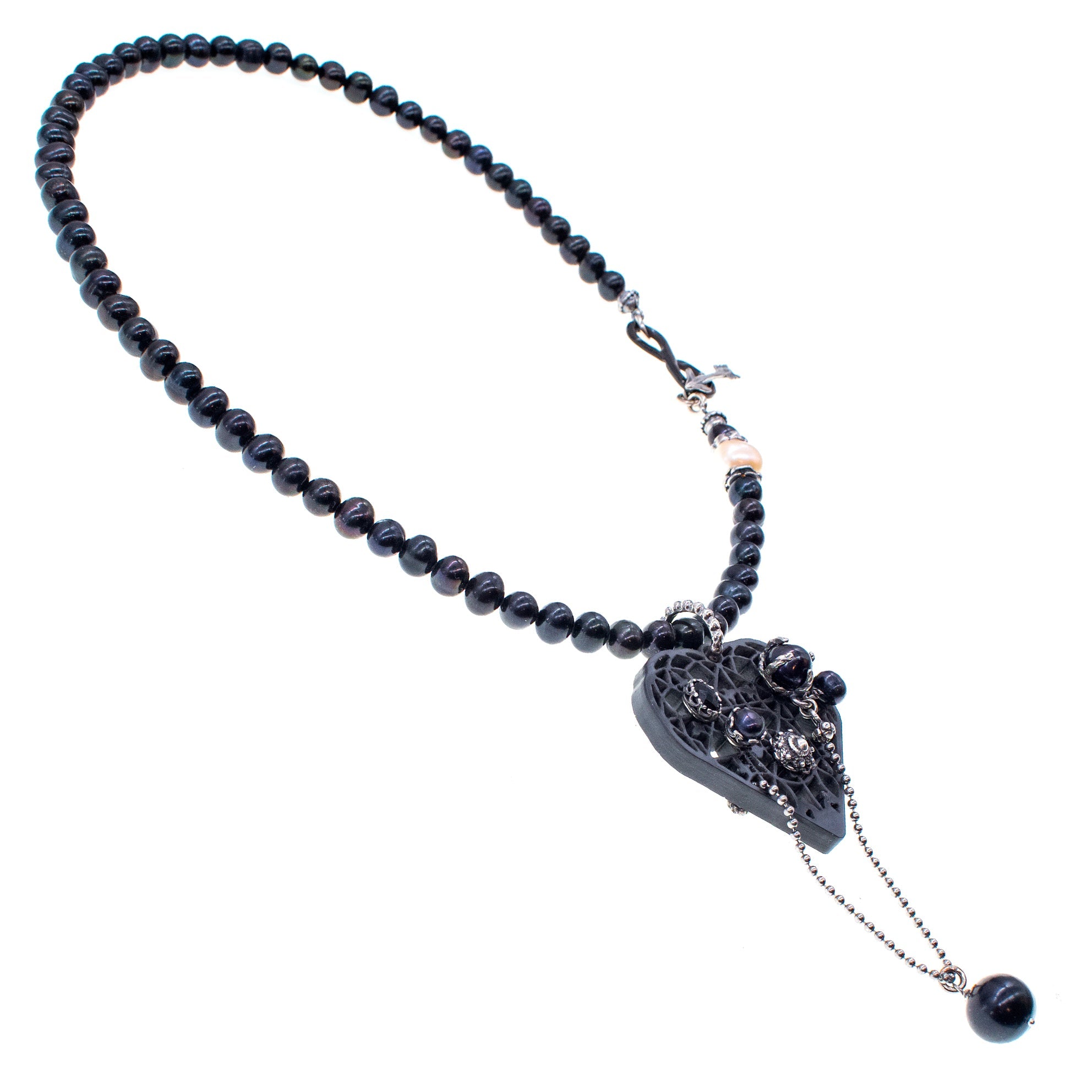 Black Whispering Heart Necklace – Sterling Silver – Gem Kingdom