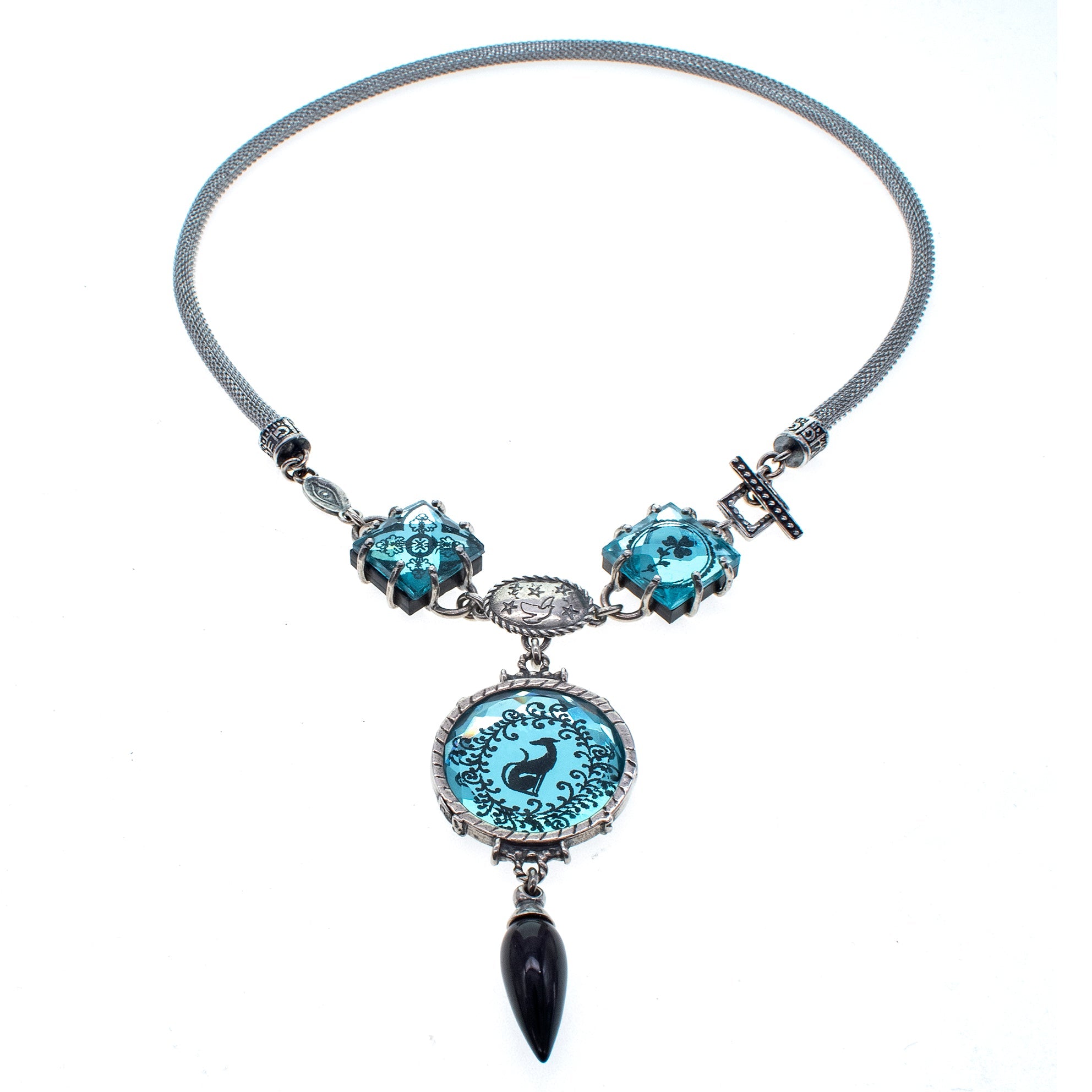 Blue Intaglio Glass Mesh Chain Necklace – Sterling Silver – Gem Kingdom