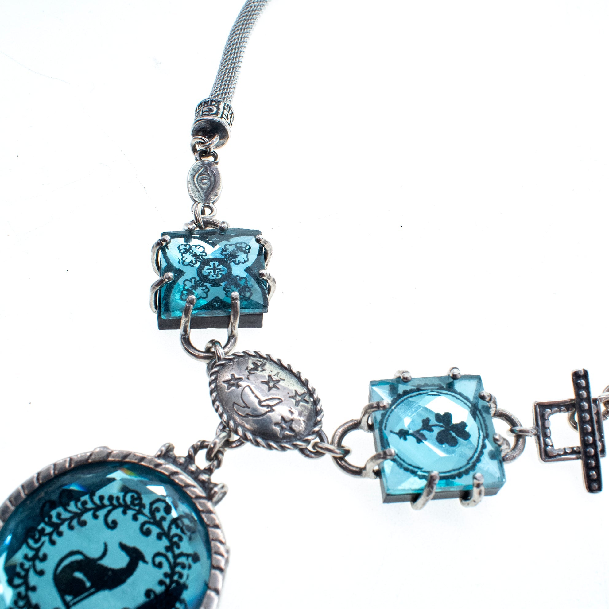 Blue Intaglio Glass Mesh Chain Necklace – Sterling Silver – Gem Kingdom