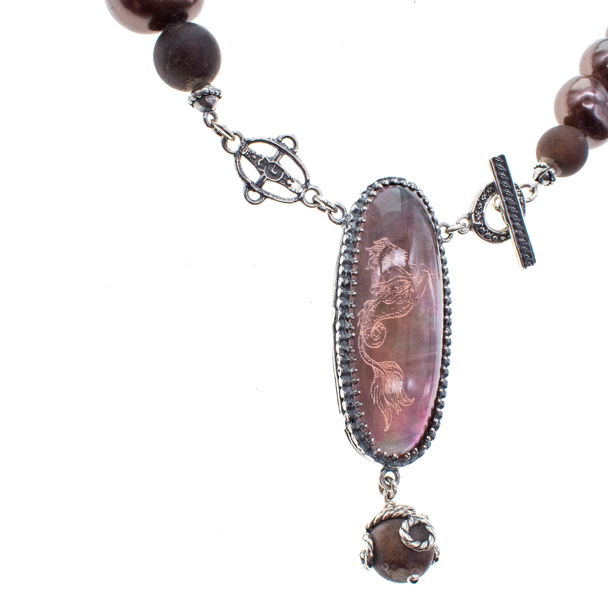 Brown Shell Pearl & Pink Bohemian Crystal Necklace – Sterling Silver – Gem Kingdom