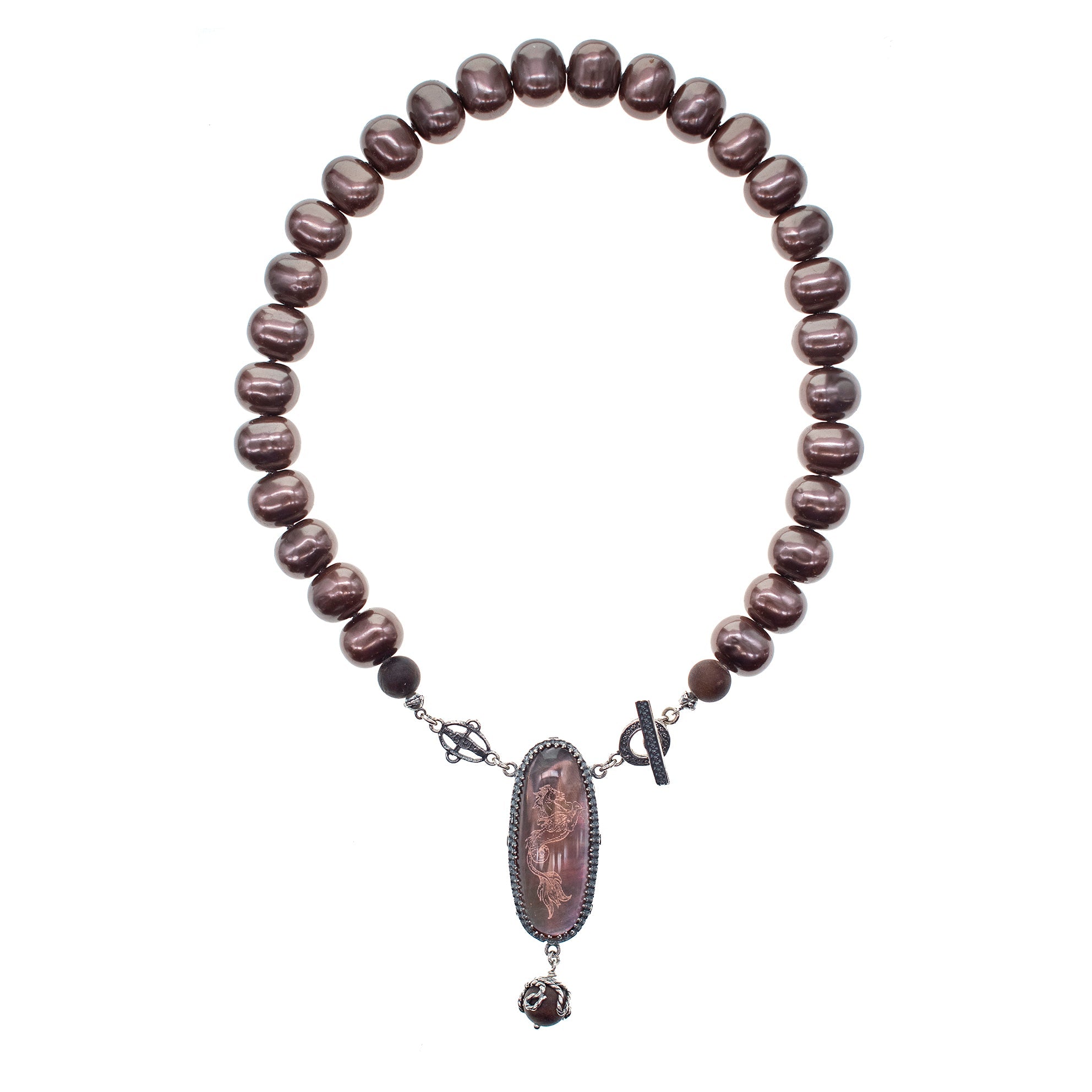 Brown Shell Pearl & Pink Bohemian Crystal Necklace – Sterling Silver – Gem Kingdom