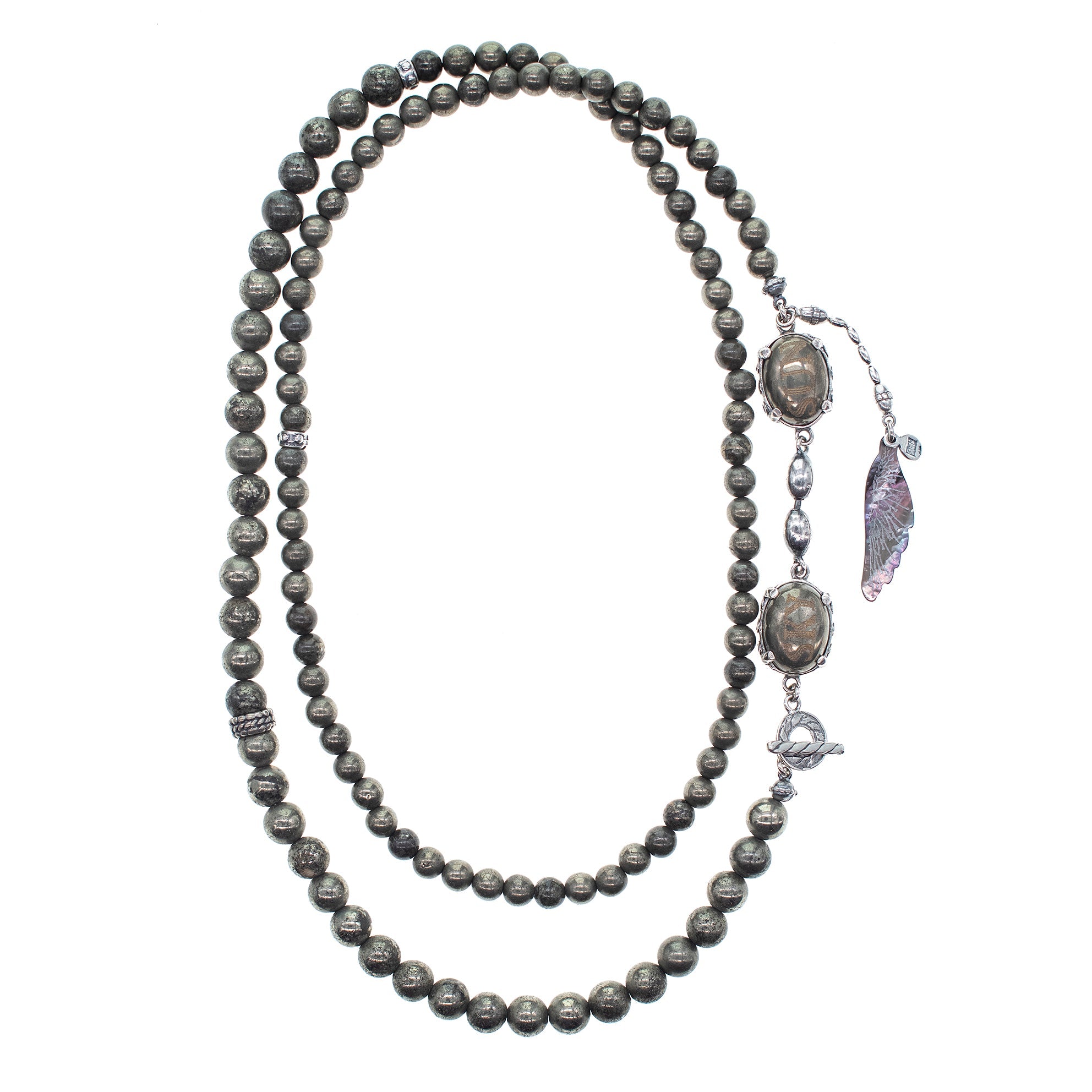 Pyrite Beaded Long Necklace – Sterling Silver – Gem Kingdom