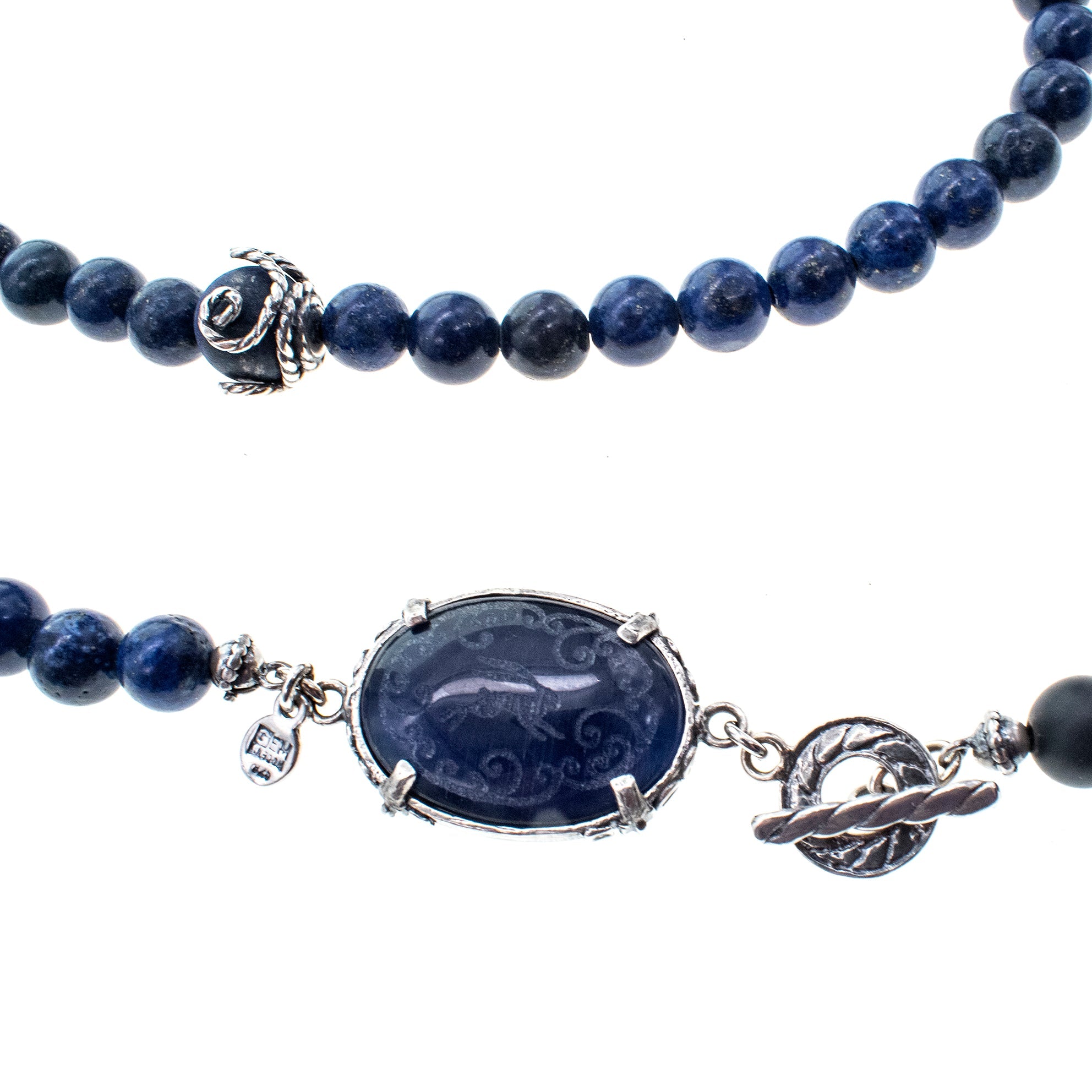 Blue Lapis & Matte Black Onyx Long Necklace – Sterling Silver – Gem Kingdom