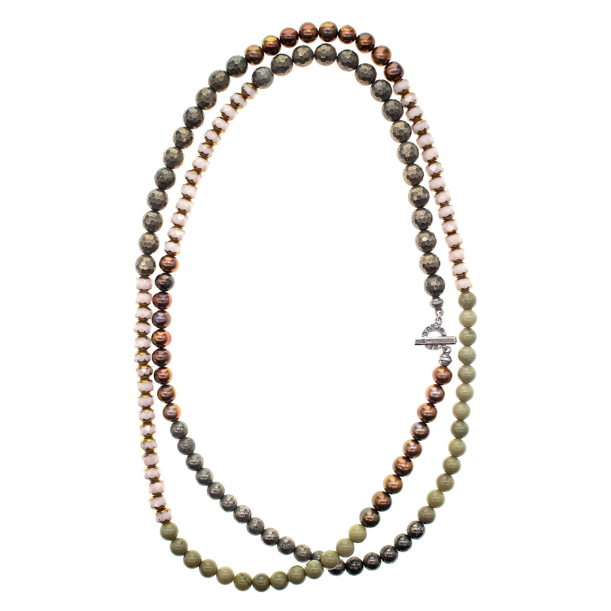 Matcha Agate & Pyrite Extra Long Necklace – Sterling Silver – Gem Kingdom