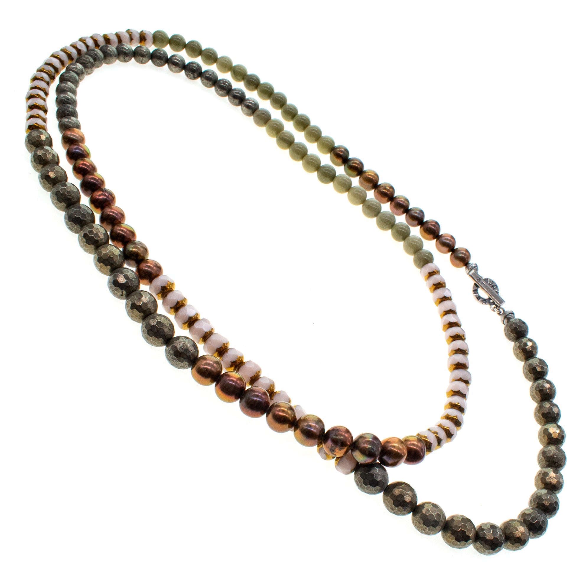 Matcha Agate & Pyrite Extra Long Necklace – Sterling Silver – Gem Kingdom