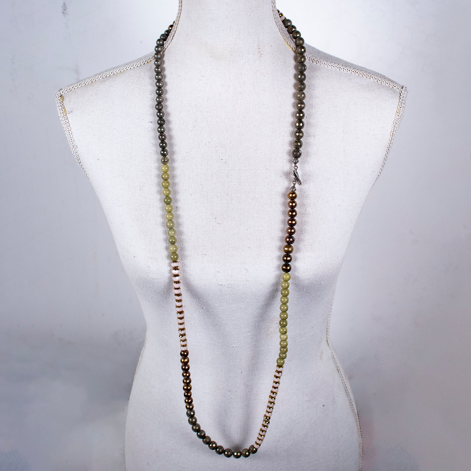 Matcha Agaat & Pyriet Lange kralenKetting