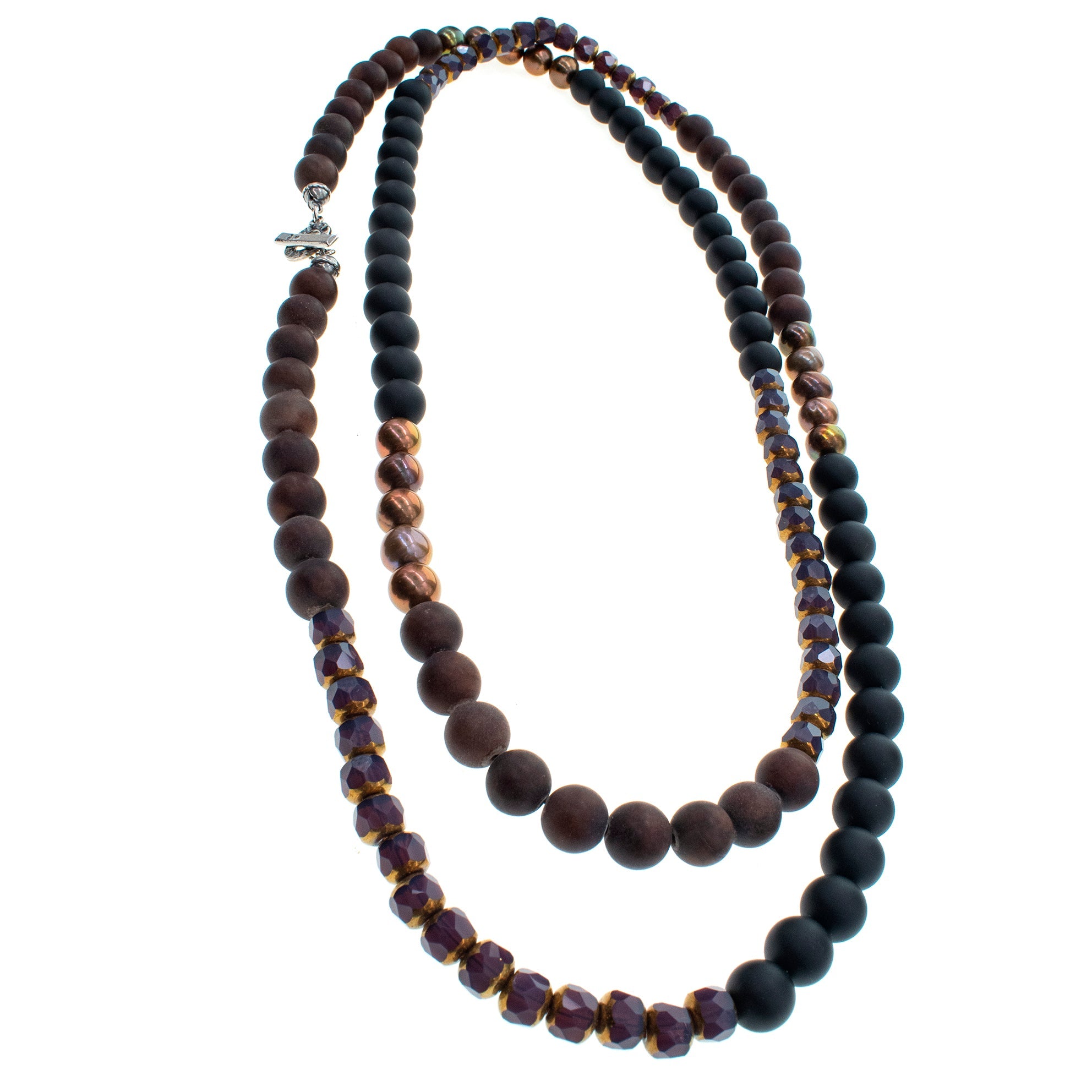 Mashan Jade & Black Matte Onyx Extra Long Necklace – Sterling Silver – Gem Kingdom