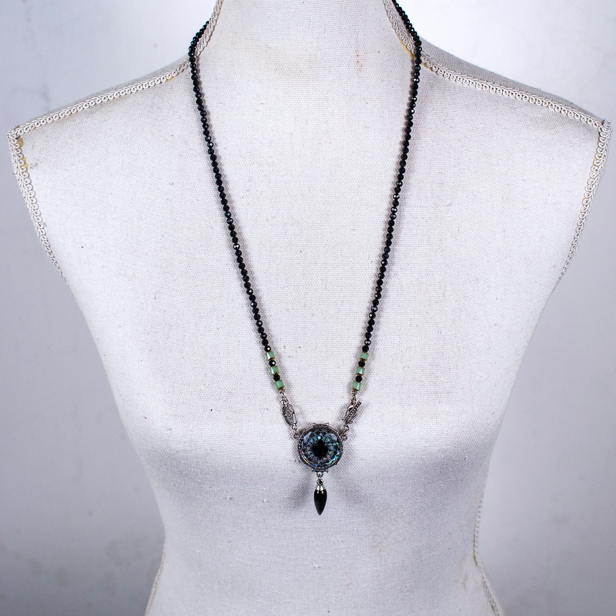 Fleur-De-Lis Resin And Black Spinel Long Necklace – Sterling Silver – Gem Kingdom