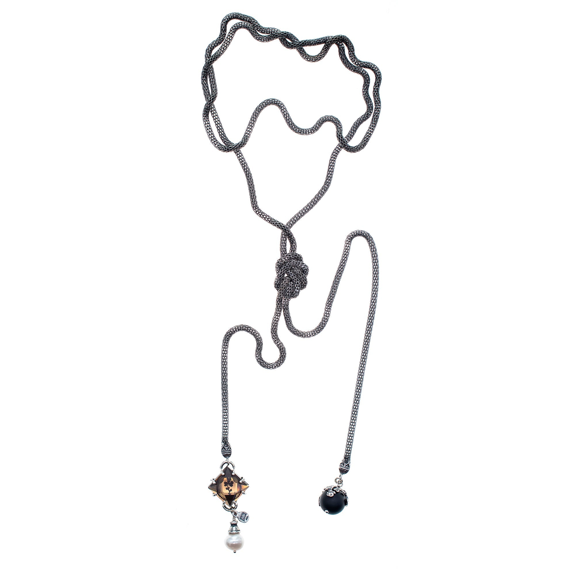 Glass Intaglio Mesh Chain Lariat Necklace – Sterling Silver – Gem Kingdom