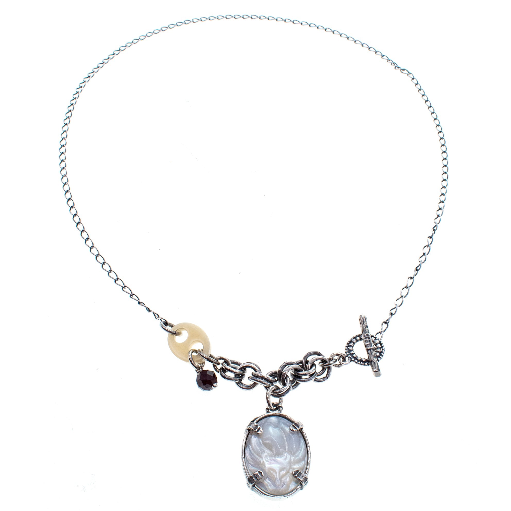 White Mother Of Pearl Fox Cameo Pendant Necklace – Sterling Silver – Gem Kingdom