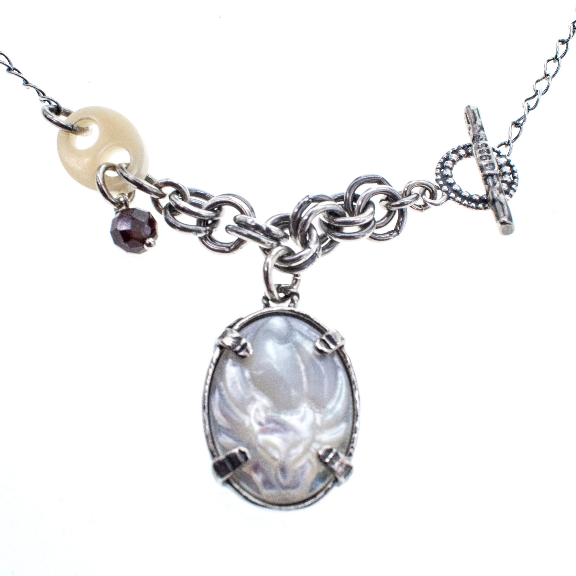 White Mother Of Pearl Fox Cameo Pendant Necklace – Sterling Silver – Gem Kingdom