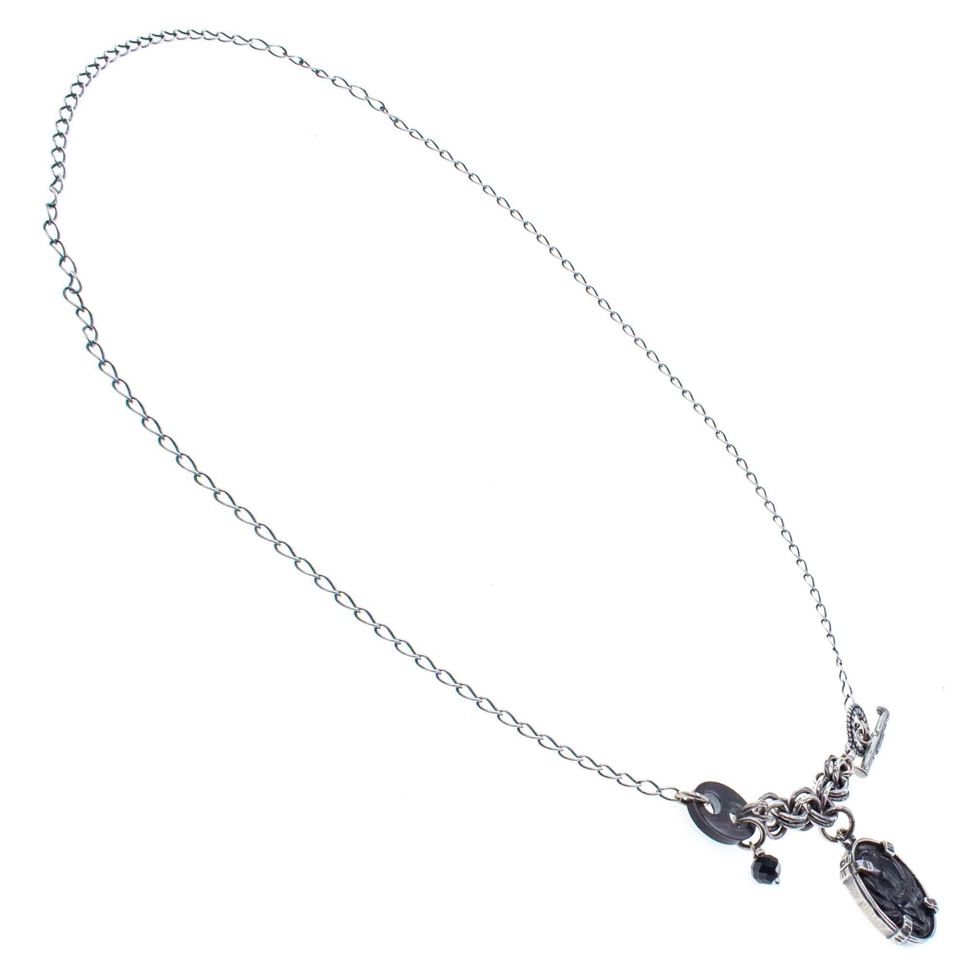 Black Mother Of Pearl Fox Cameo Pendant Necklace – Sterling Silver – Gem Kingdom