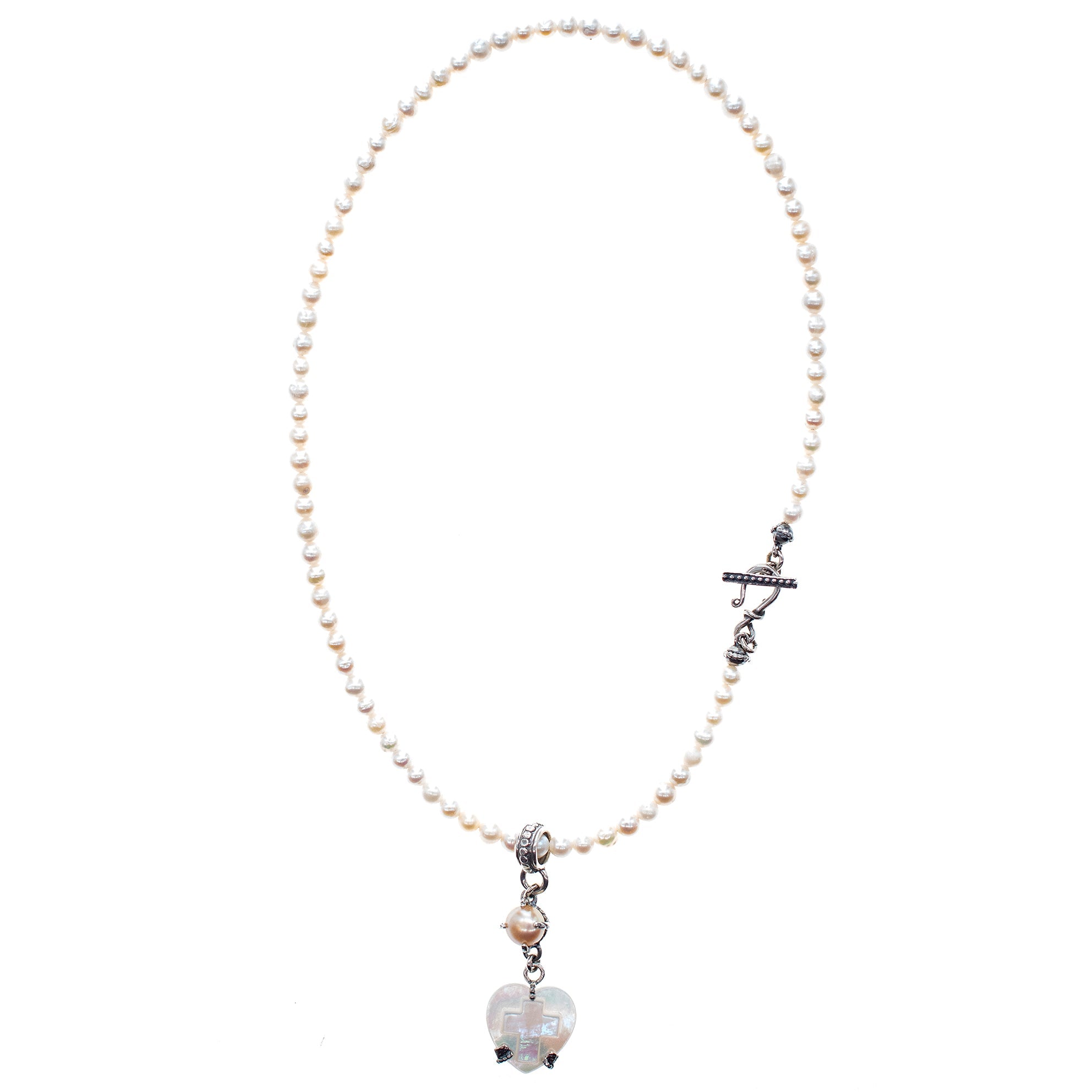 White Mother Of Pearl Heart & Pearl Necklace – Sterling Silver – Gem Kingdom