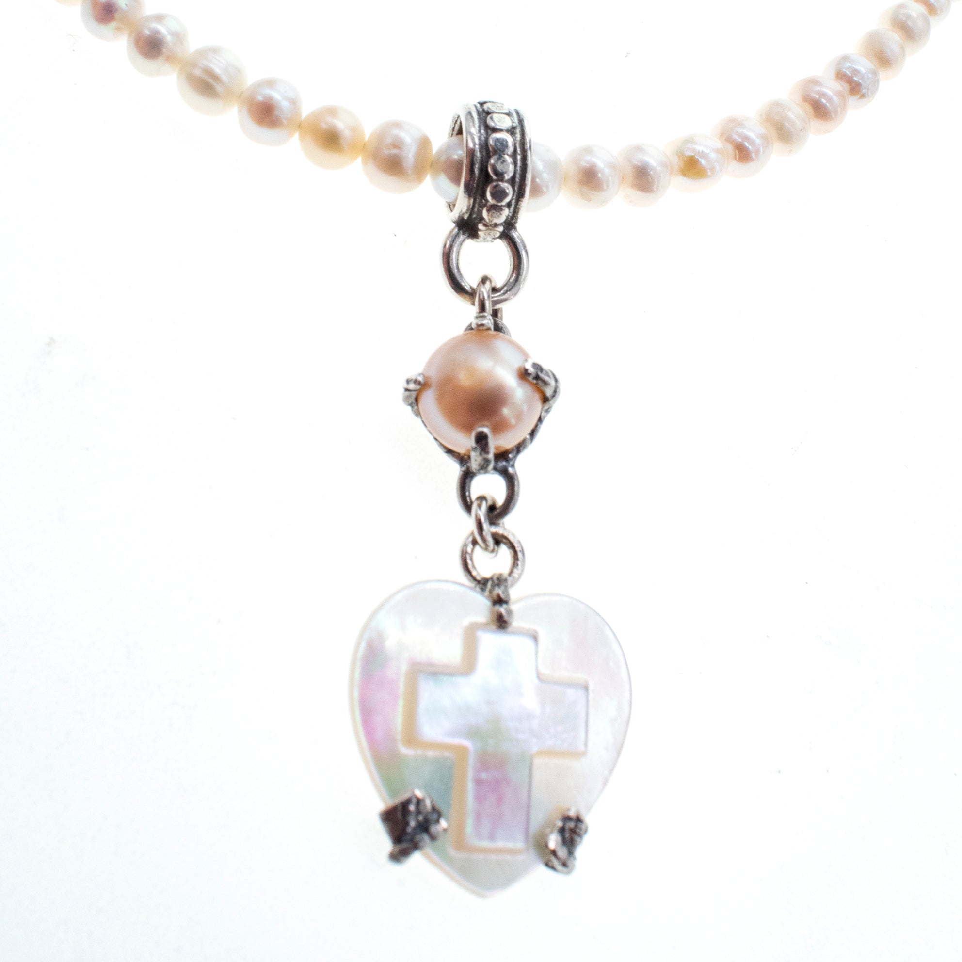 White Mother Of Pearl Heart & Pearl Necklace – Sterling Silver – Gem Kingdom