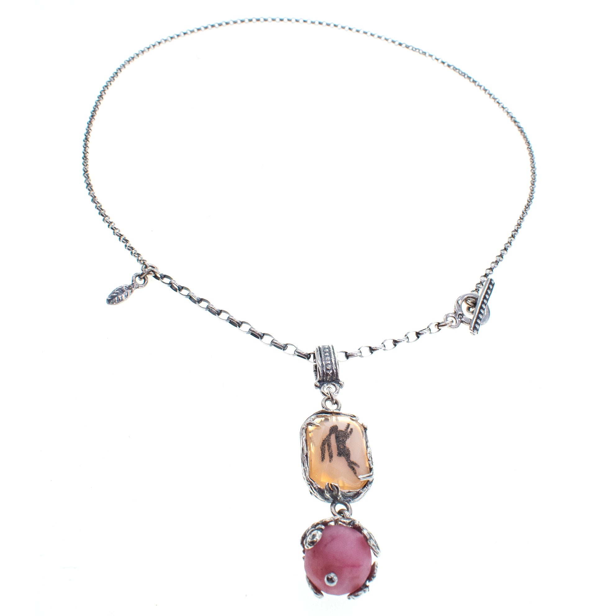 Pink Vintage Glass Hare Pendant Necklace – Sterling Silver – Gem Kingdom