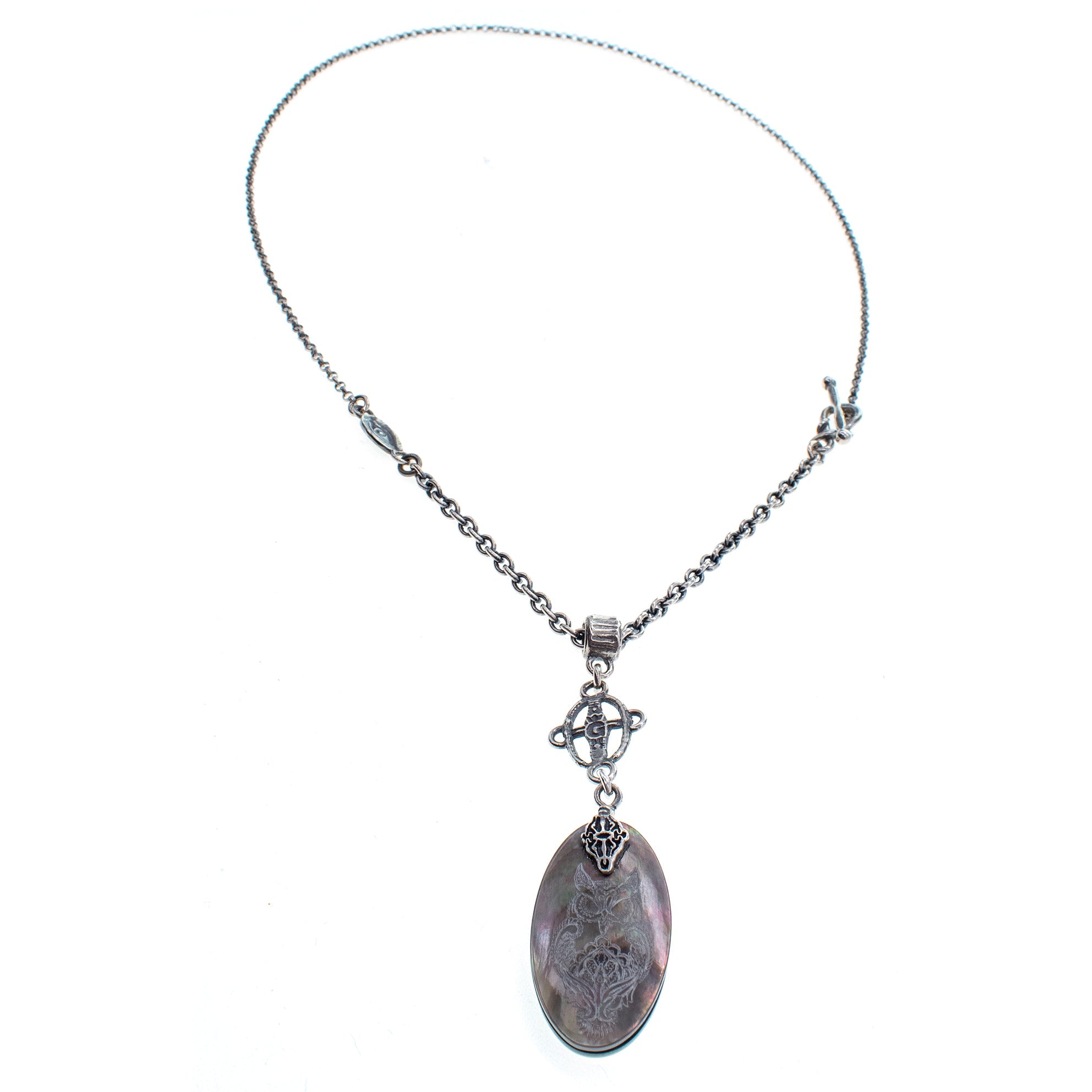 Engraved Mother Of Pearl Owl Necklace – Sterling Silver – Gem Kingdom