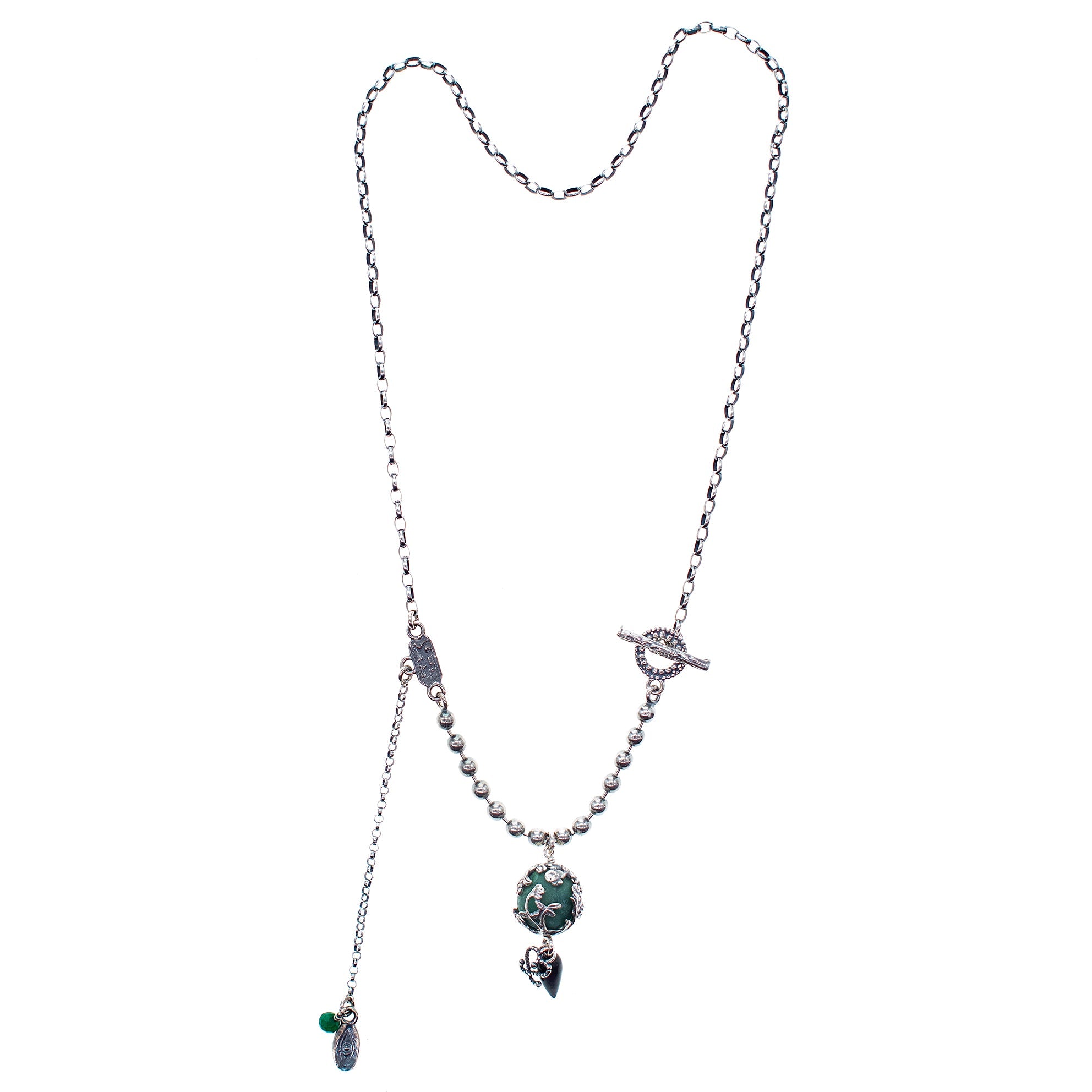 Green Jade Bead Pendant Necklace – Sterling Silver – Gem Kingdom