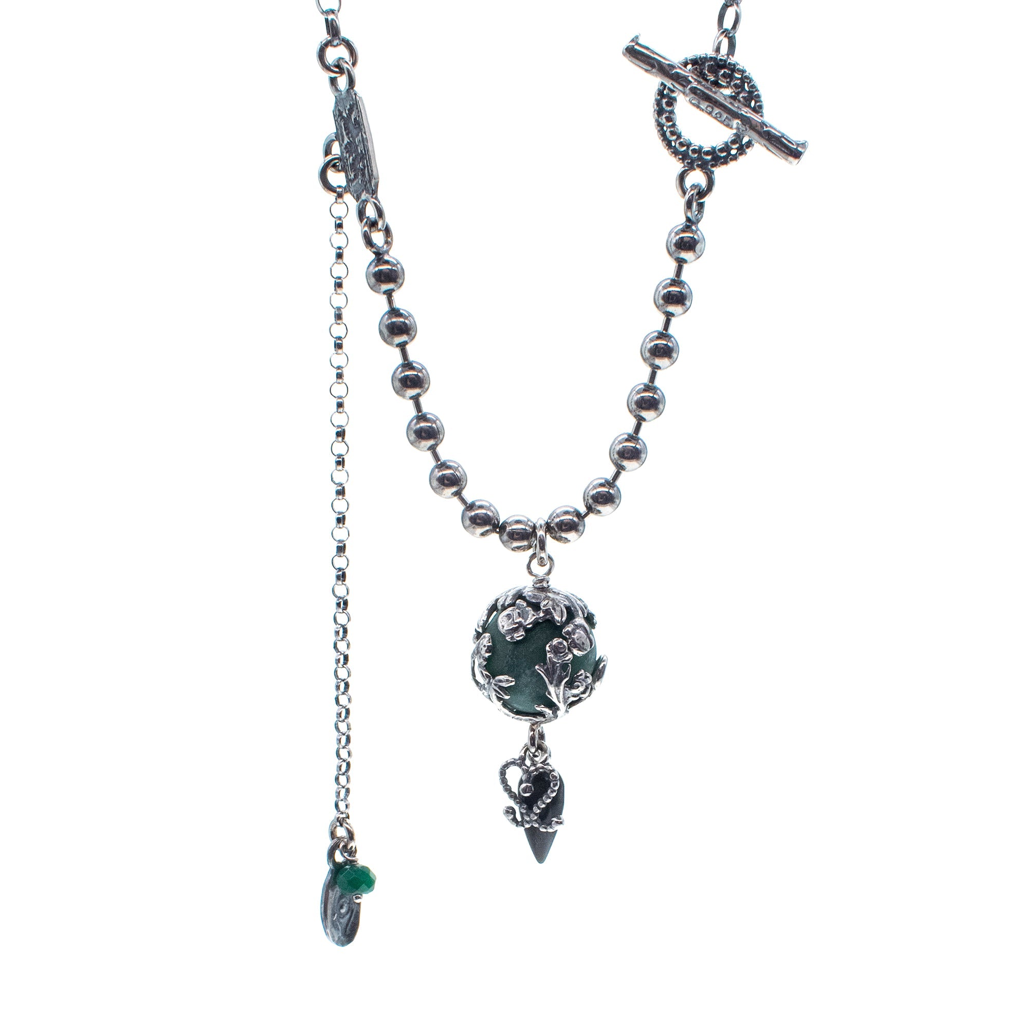 Green Jade Bead Pendant Necklace – Sterling Silver – Gem Kingdom