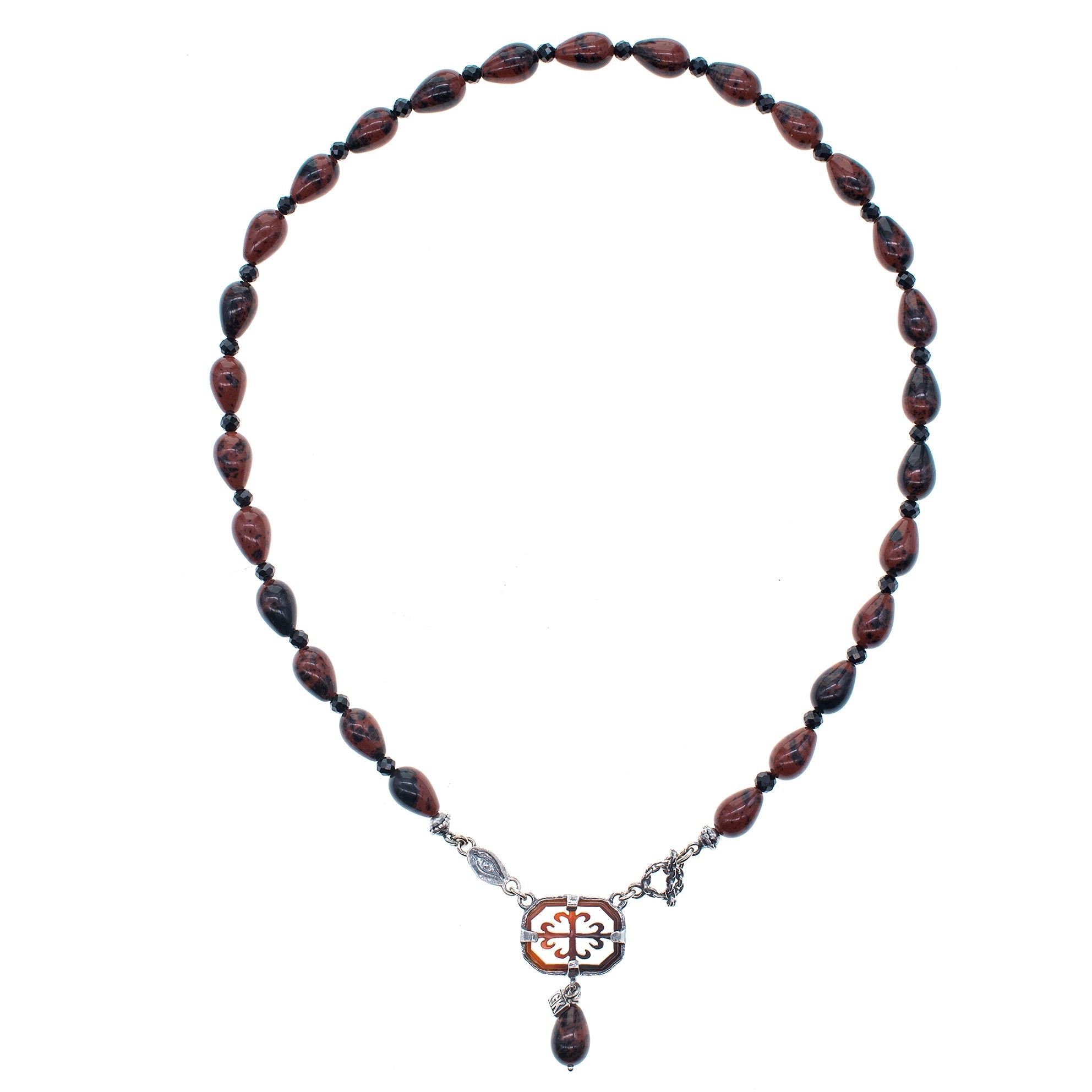 Mahogany Obsidian Beaded Necklace – Sterling Silver – Gem Kingdom