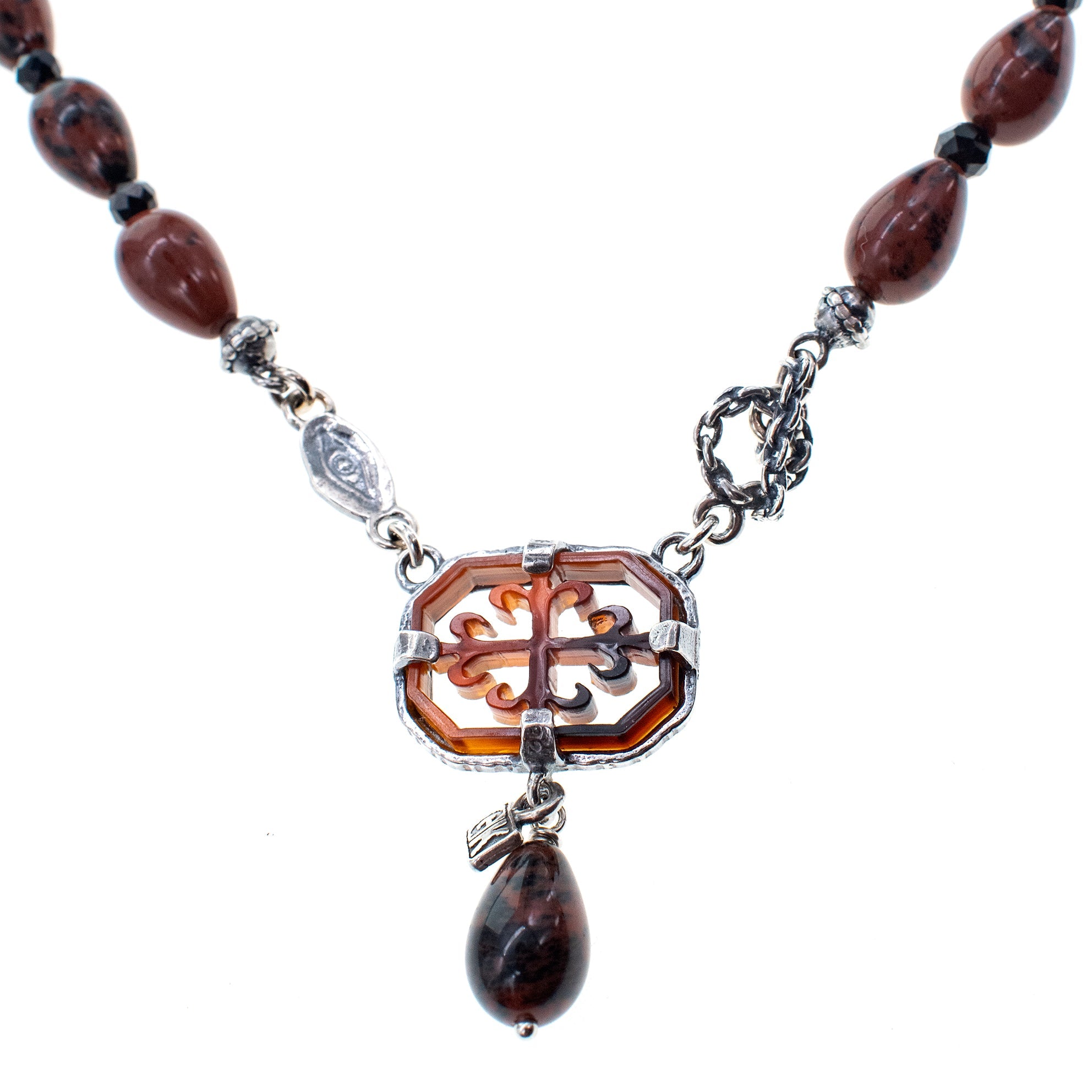 Mahogany Obsidian Beaded Necklace – Sterling Silver – Gem Kingdom