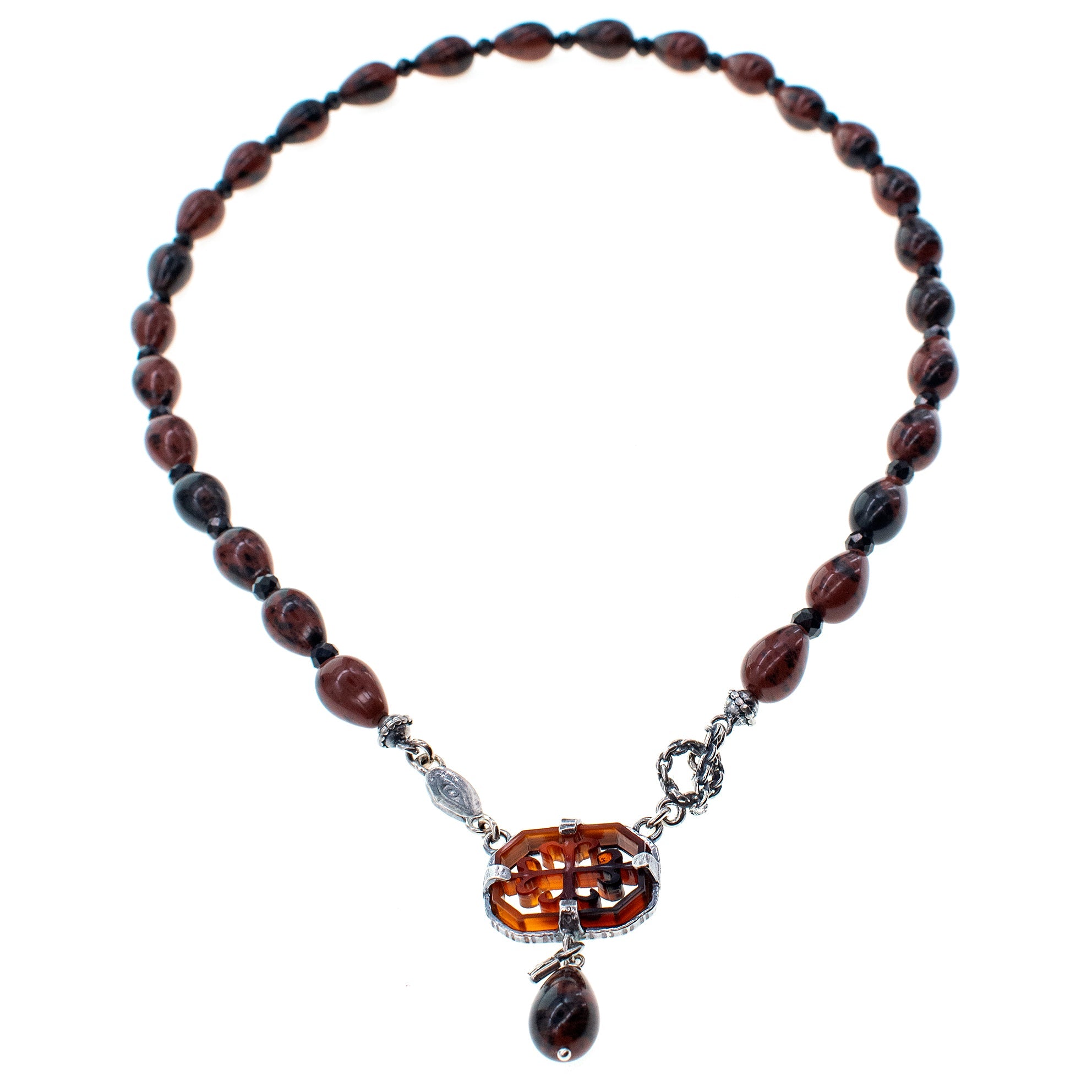 Mahogany Obsidian Beaded Necklace – Sterling Silver – Gem Kingdom