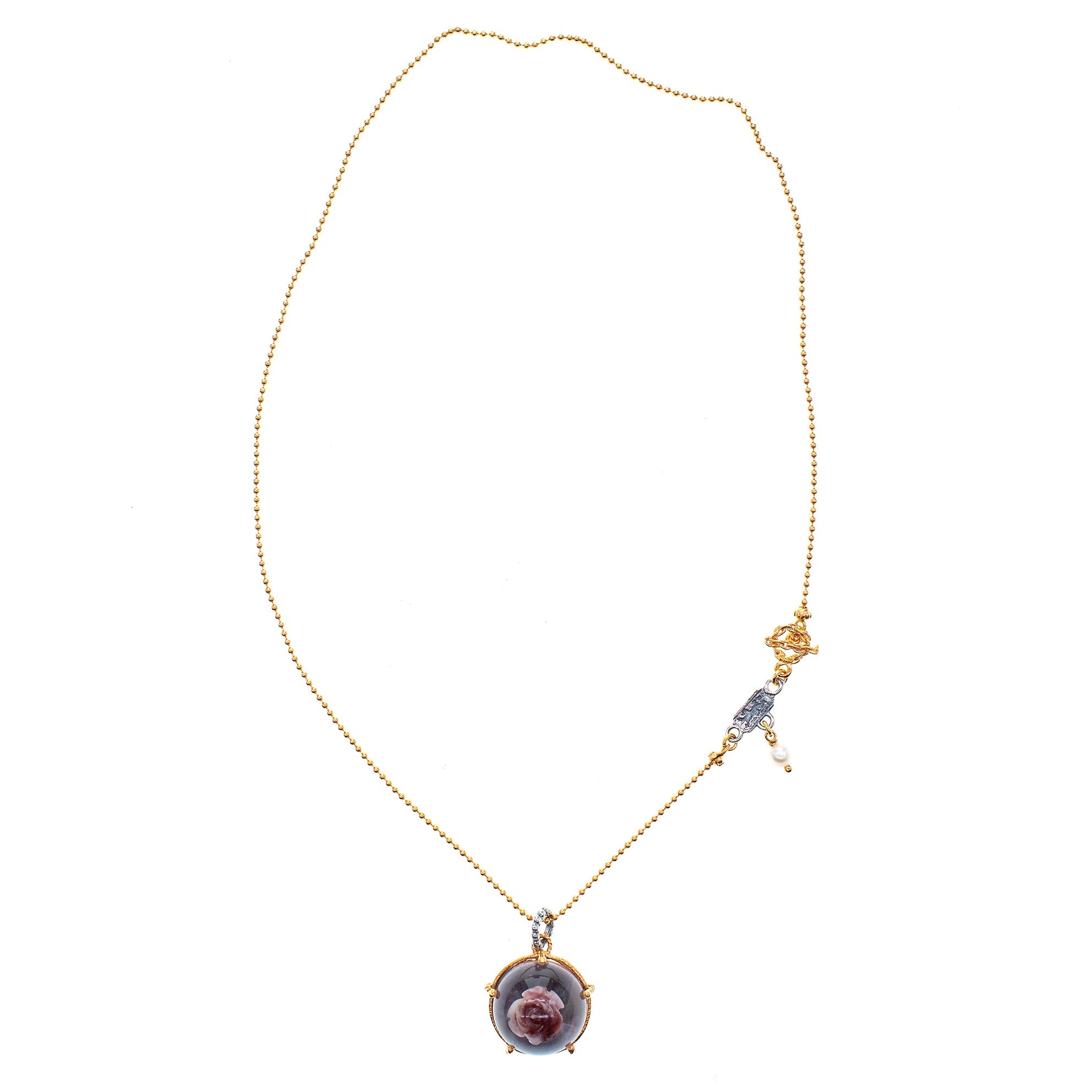 Gold Necklace Captured Pink Rose – Gold Plated – Gem Kingdom
