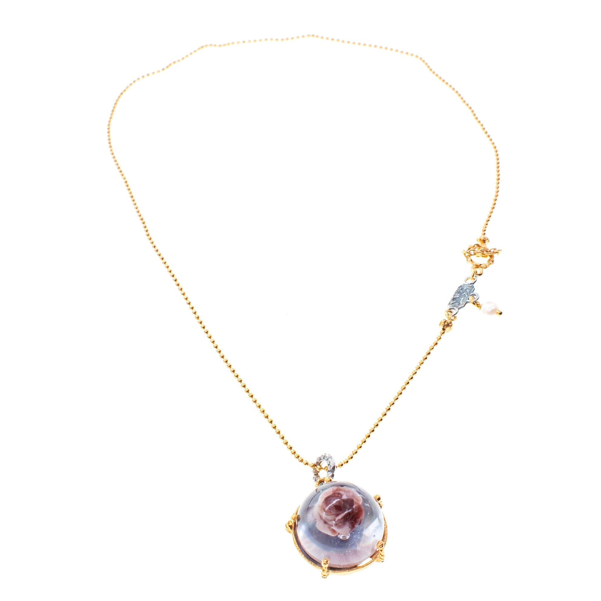 Gold Necklace Captured Pink Rose – Gold Plated – Gem Kingdom