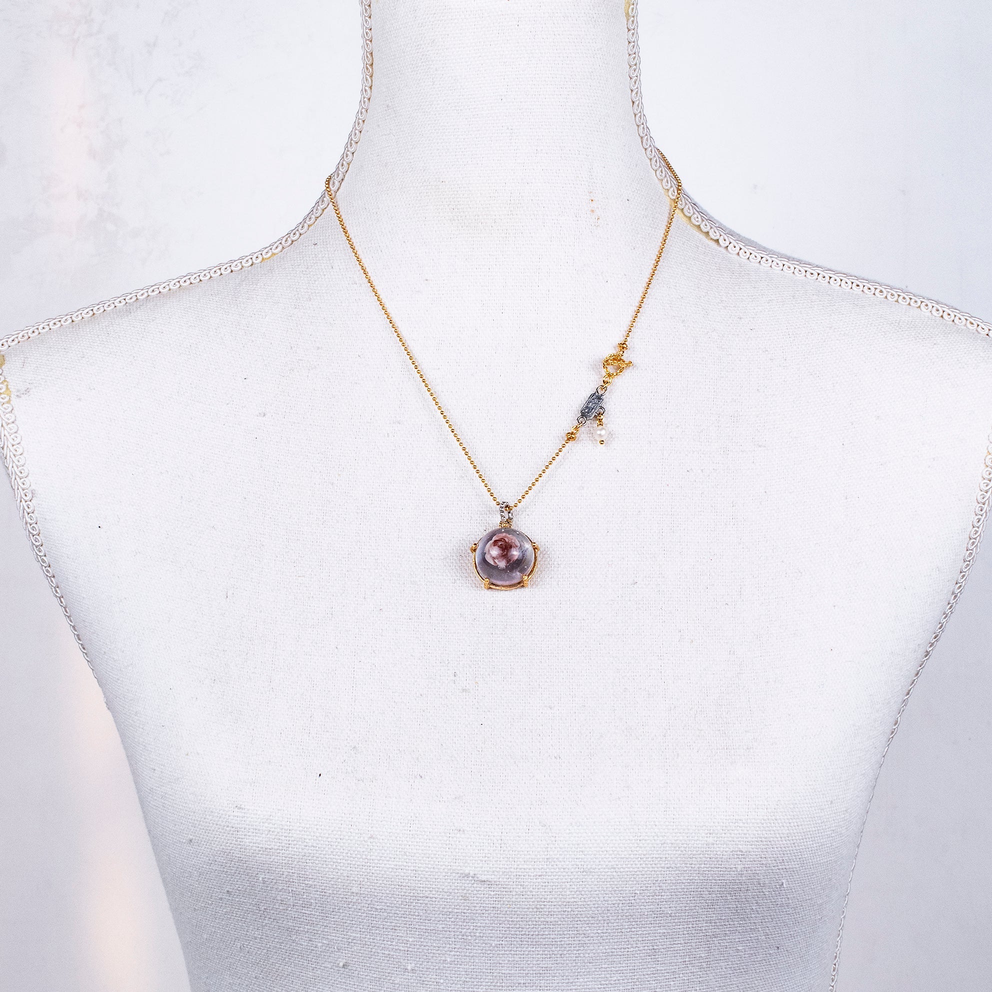 Gold Necklace Captured Pink Rose – Gold Plated – Gem Kingdom