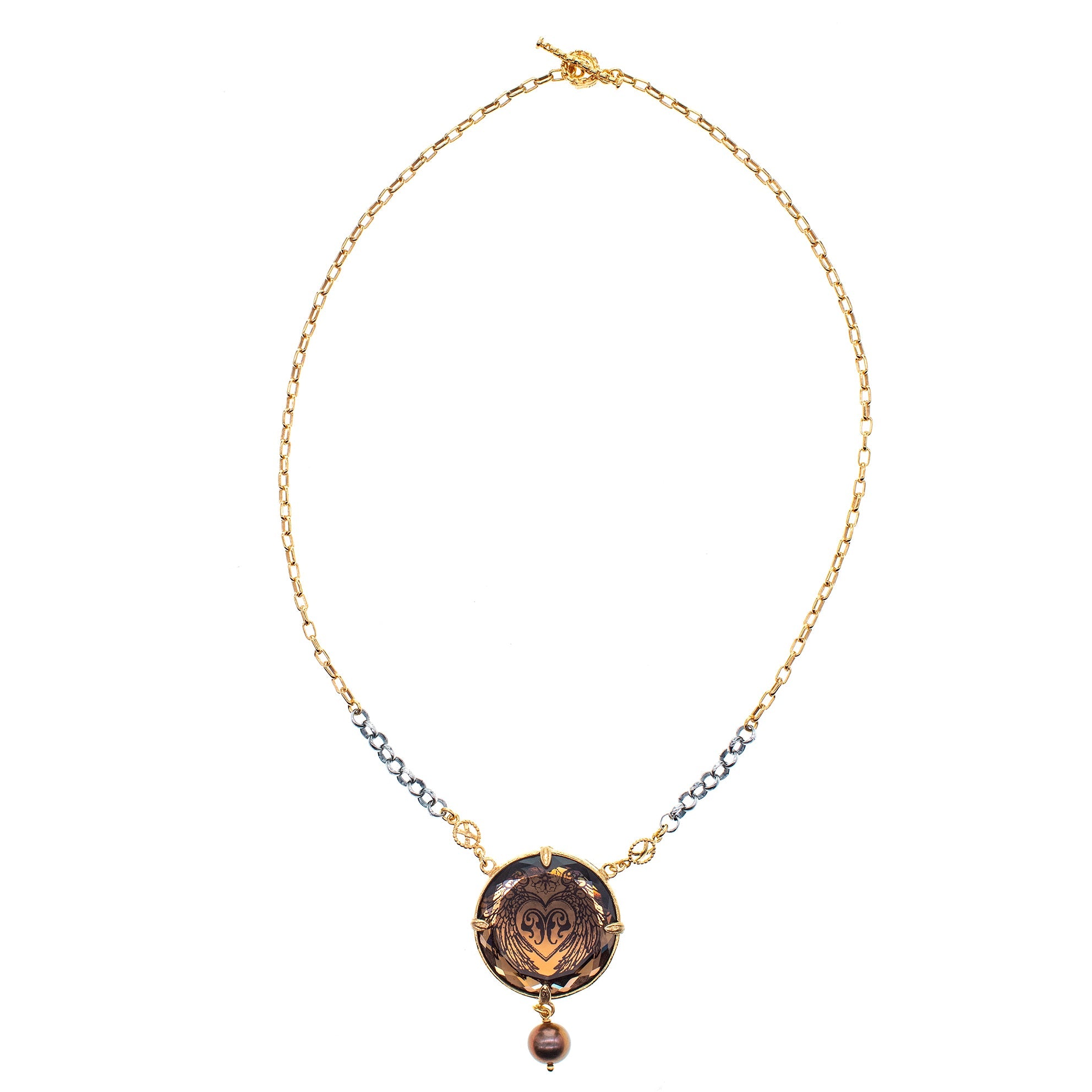 Brown Vintage Glass Heart Necklace – Gold Plated – Gem Kingdom