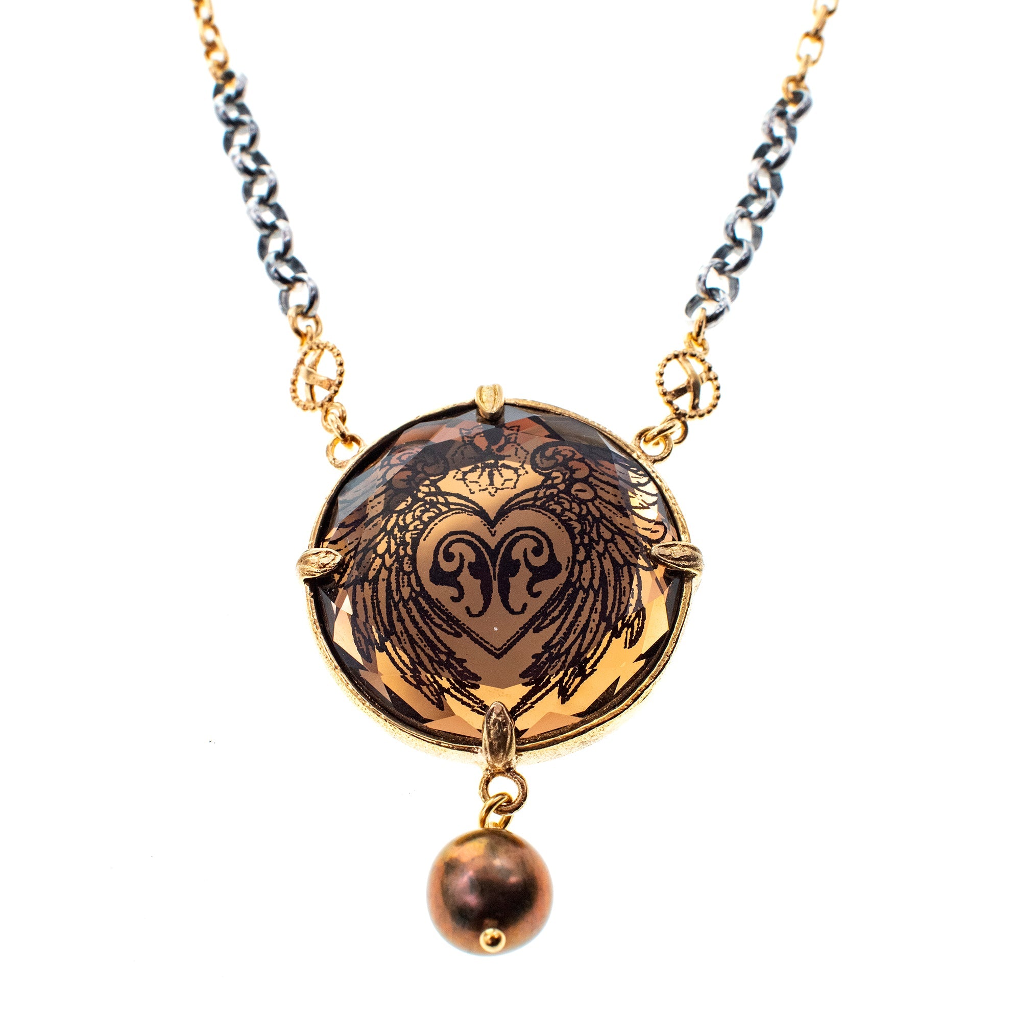 Brown Vintage Glass Heart Necklace – Gold Plated – Gem Kingdom