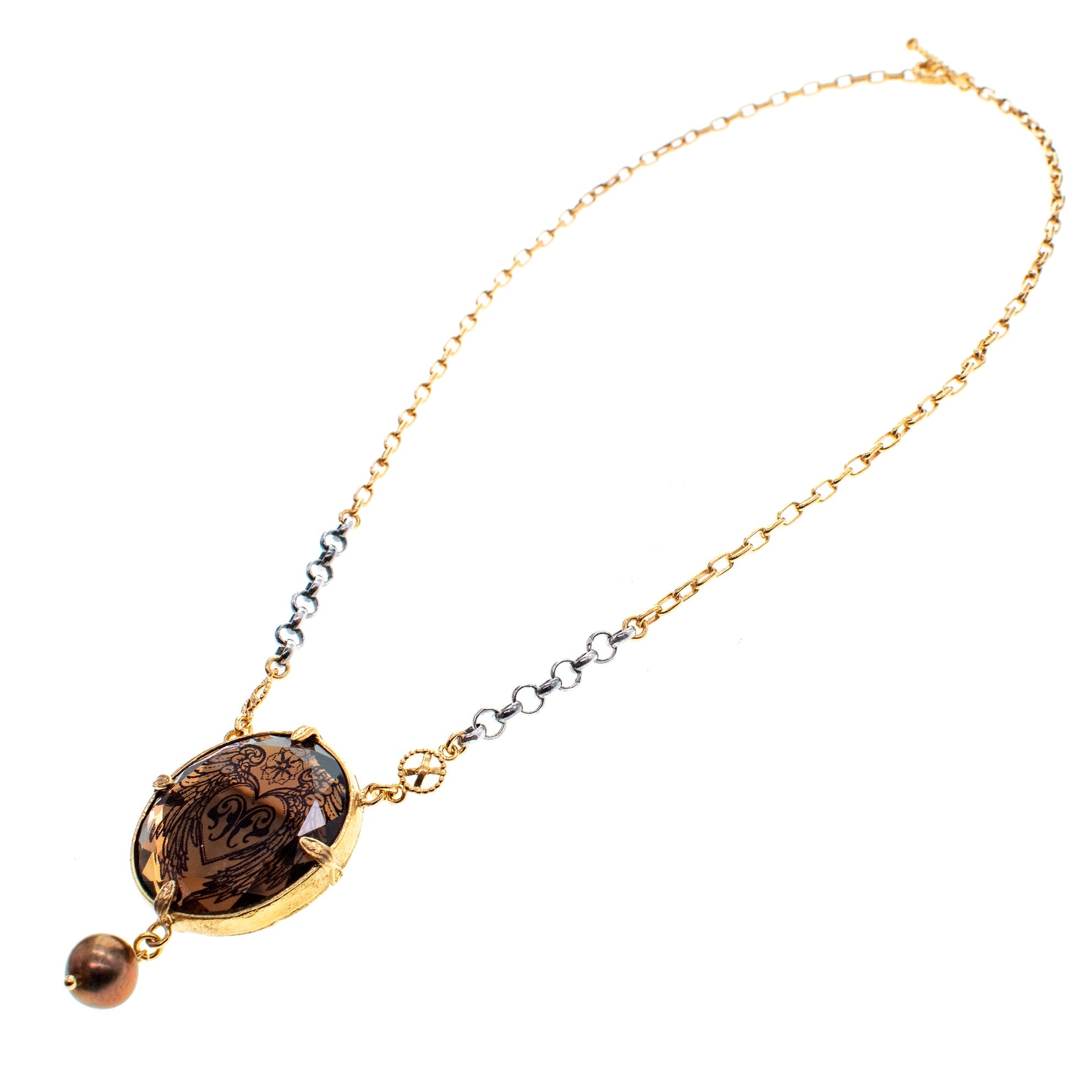 Brown Vintage Glass Heart Necklace – Gold Plated – Gem Kingdom
