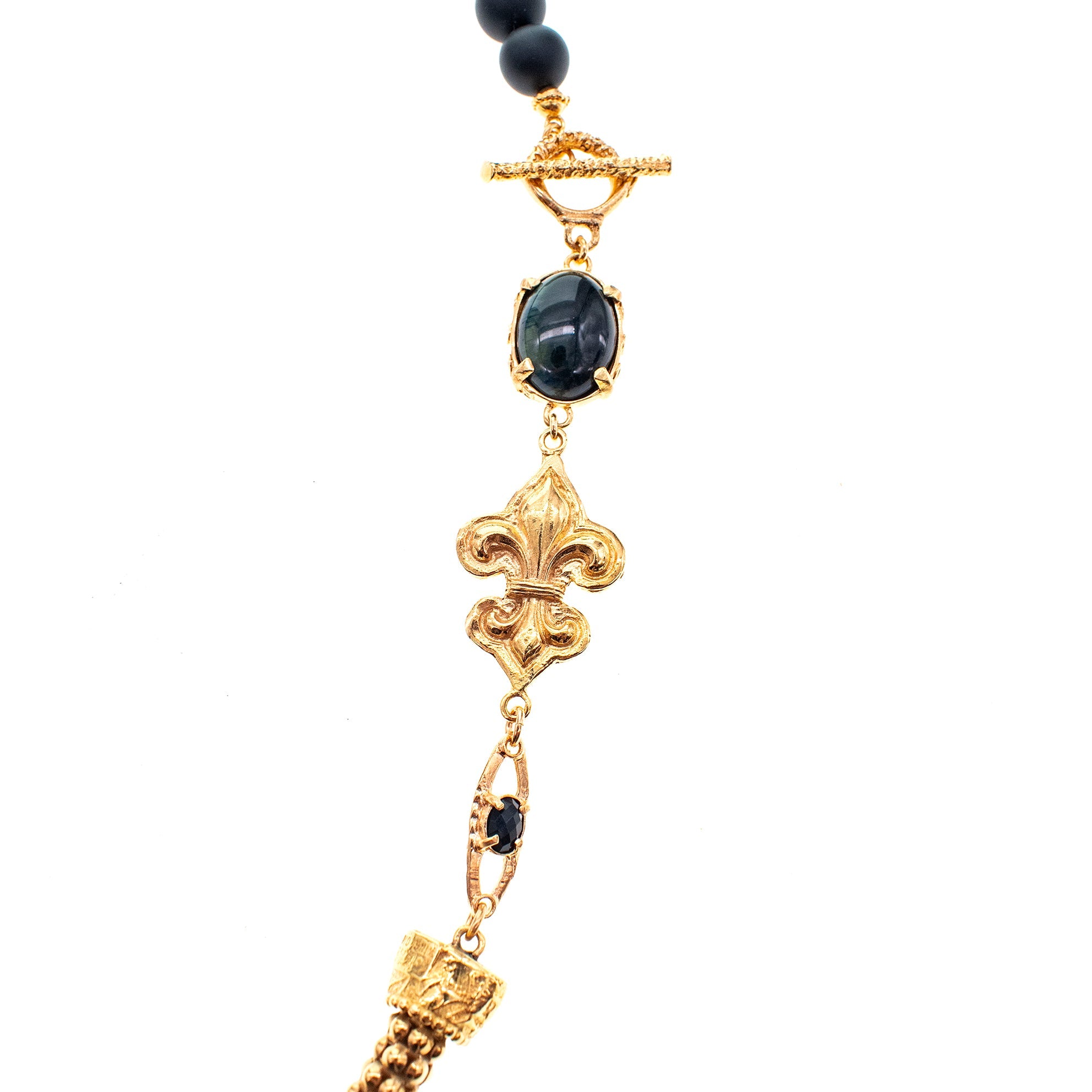 Black Fleur-De-Lis Necklace – Gold Plated – Gem Kingdom
