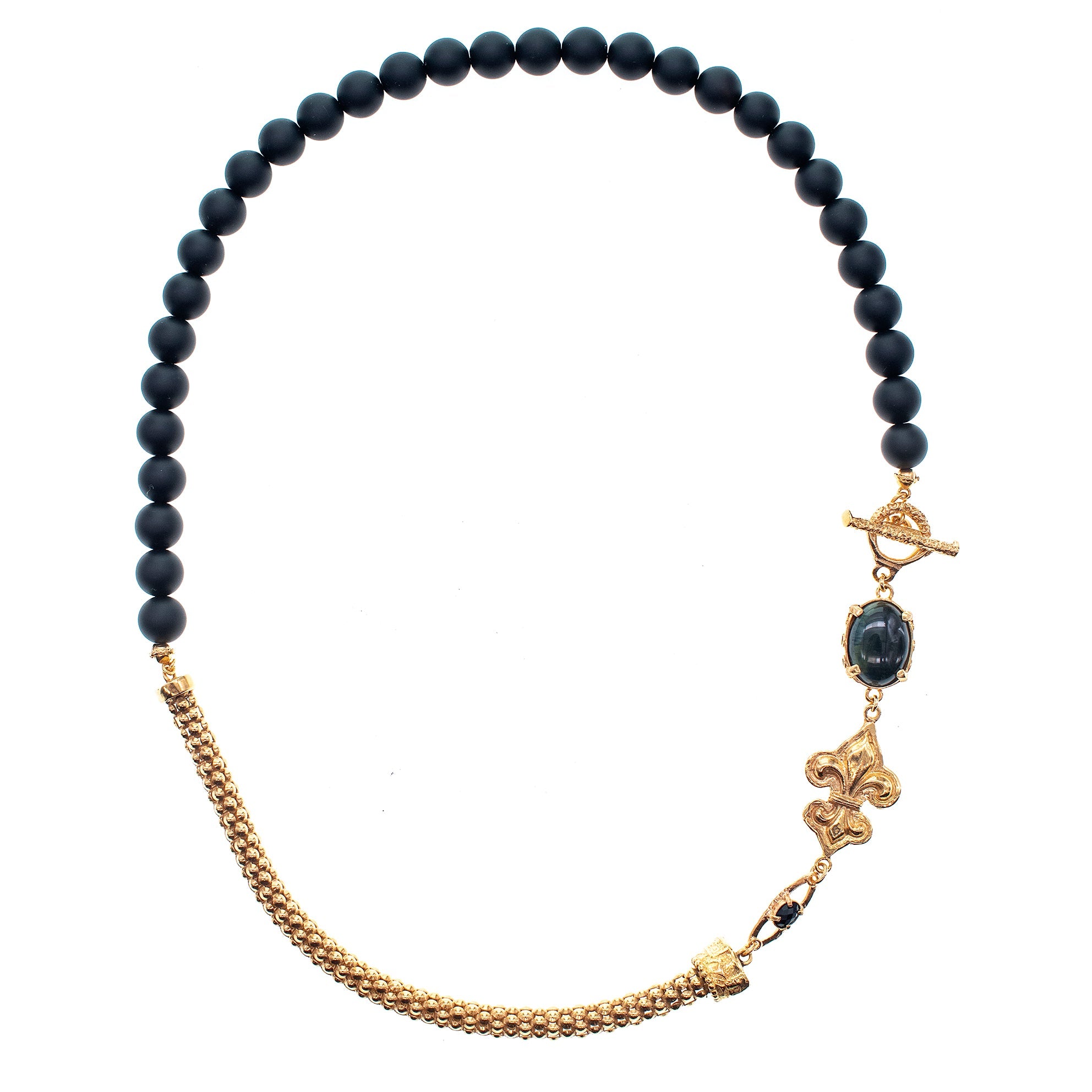 Black Fleur-De-Lis Necklace – Gold Plated – Gem Kingdom