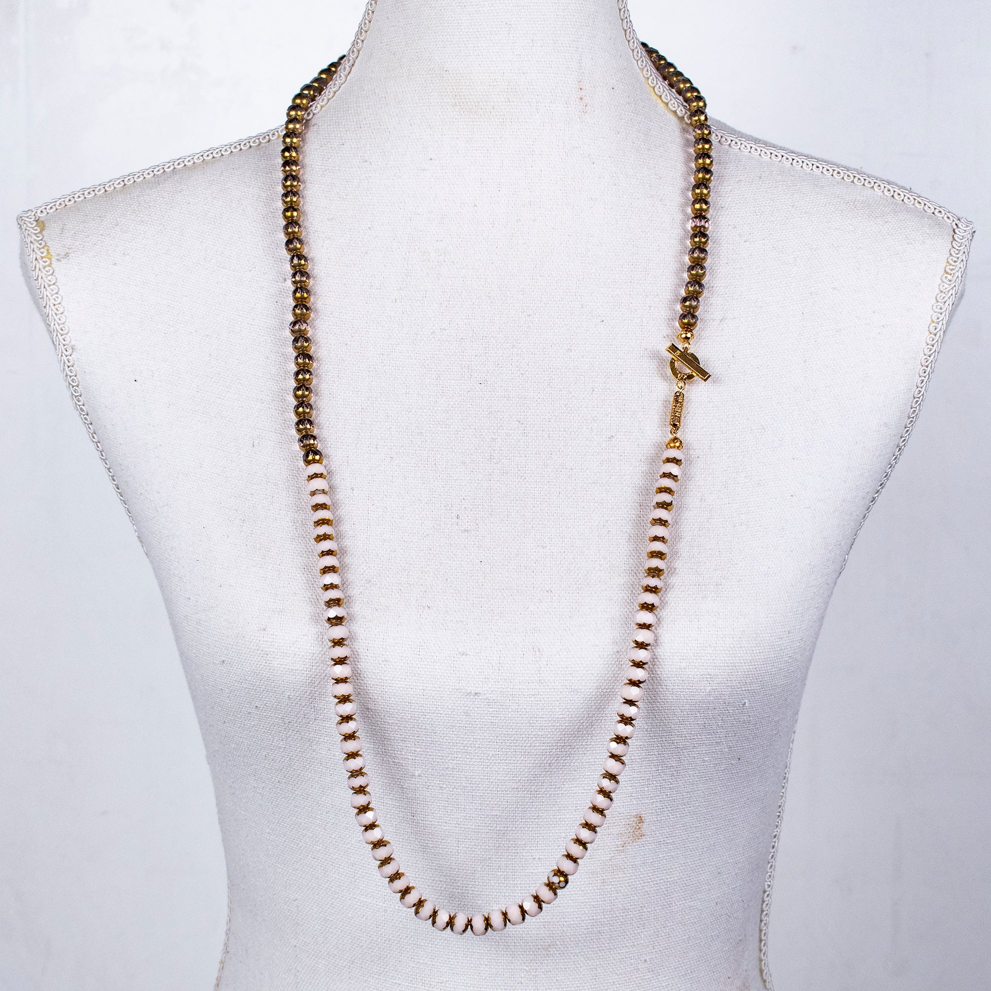 Wit En Goud Vintage Glas kralenKetting