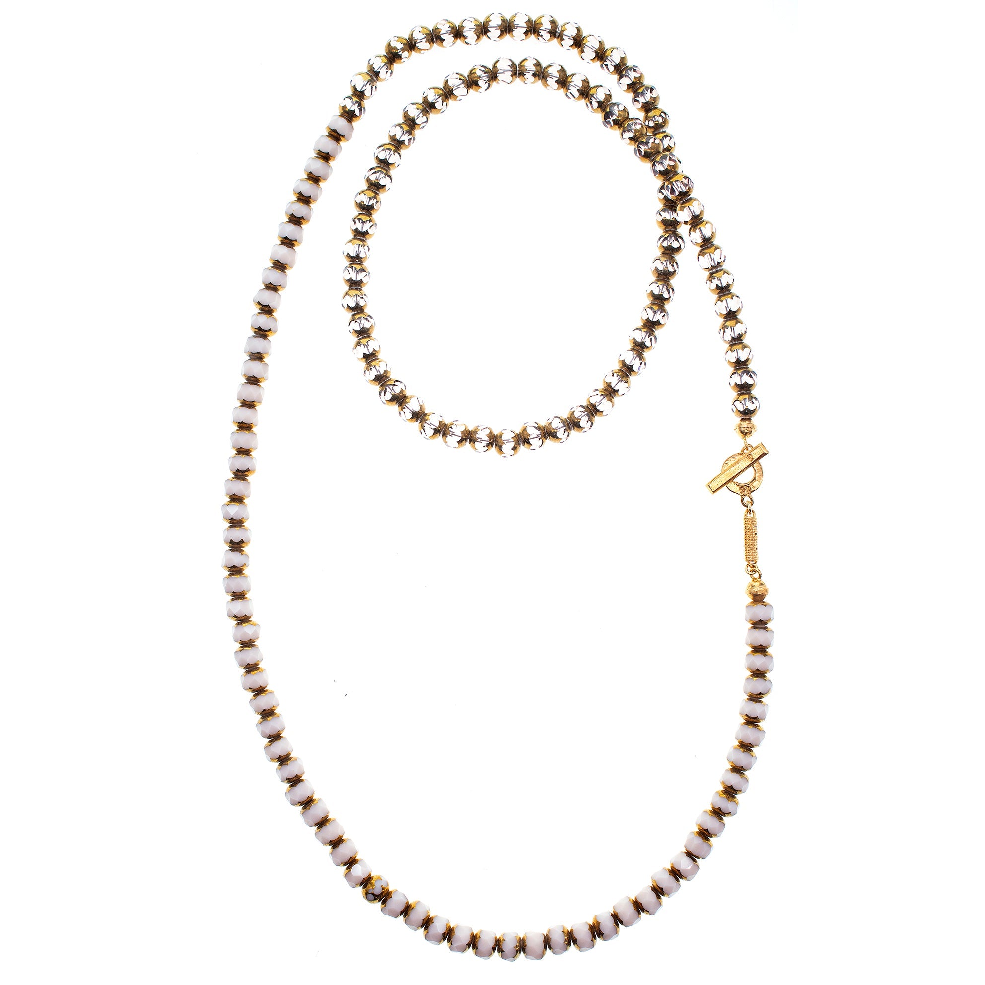 White And Gold Vintage Glass Bead Necklace – Gold Plated – Gem Kingdom