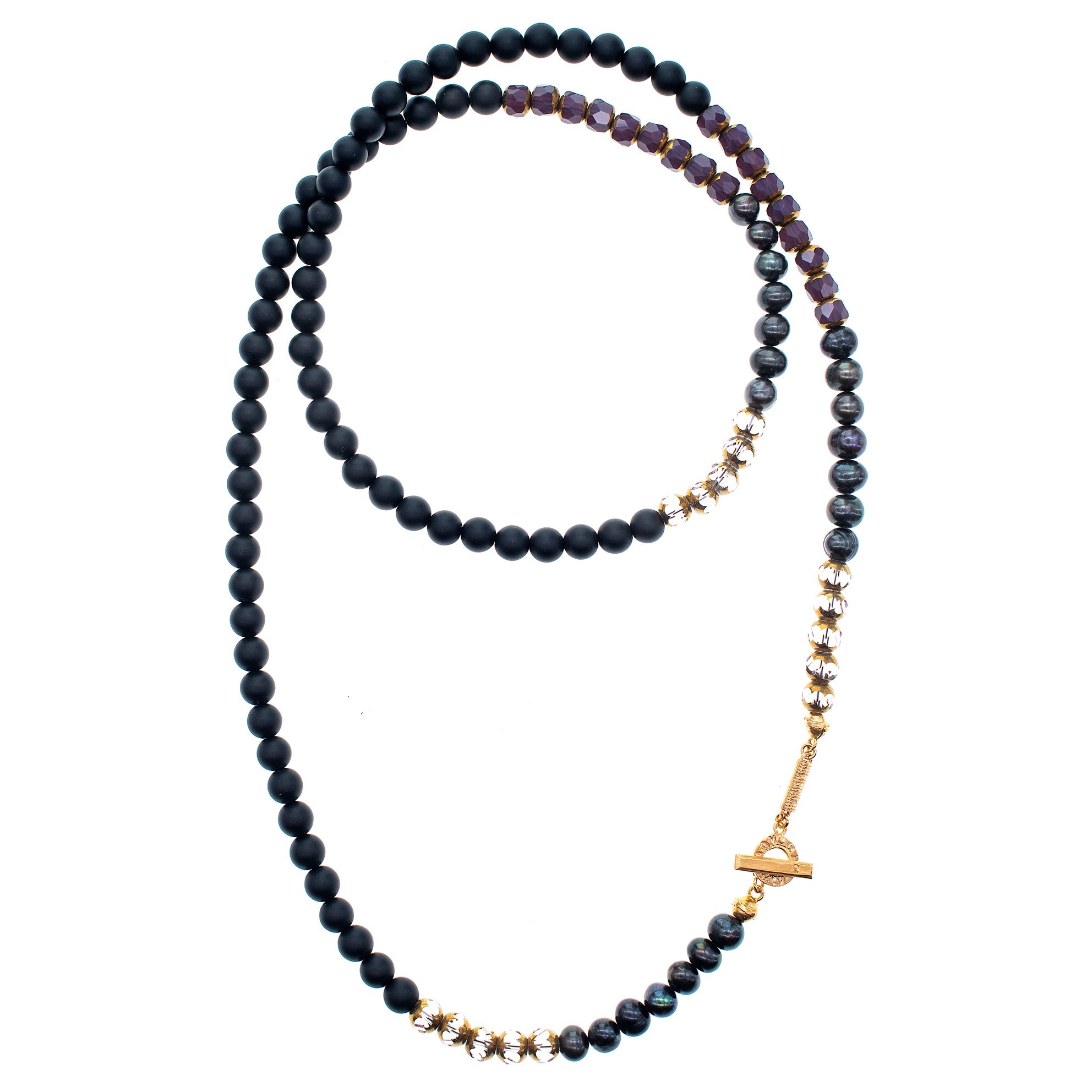 Black And Purple Multi-Bead Long Necklace – Gold Plated – Gem Kingdom
