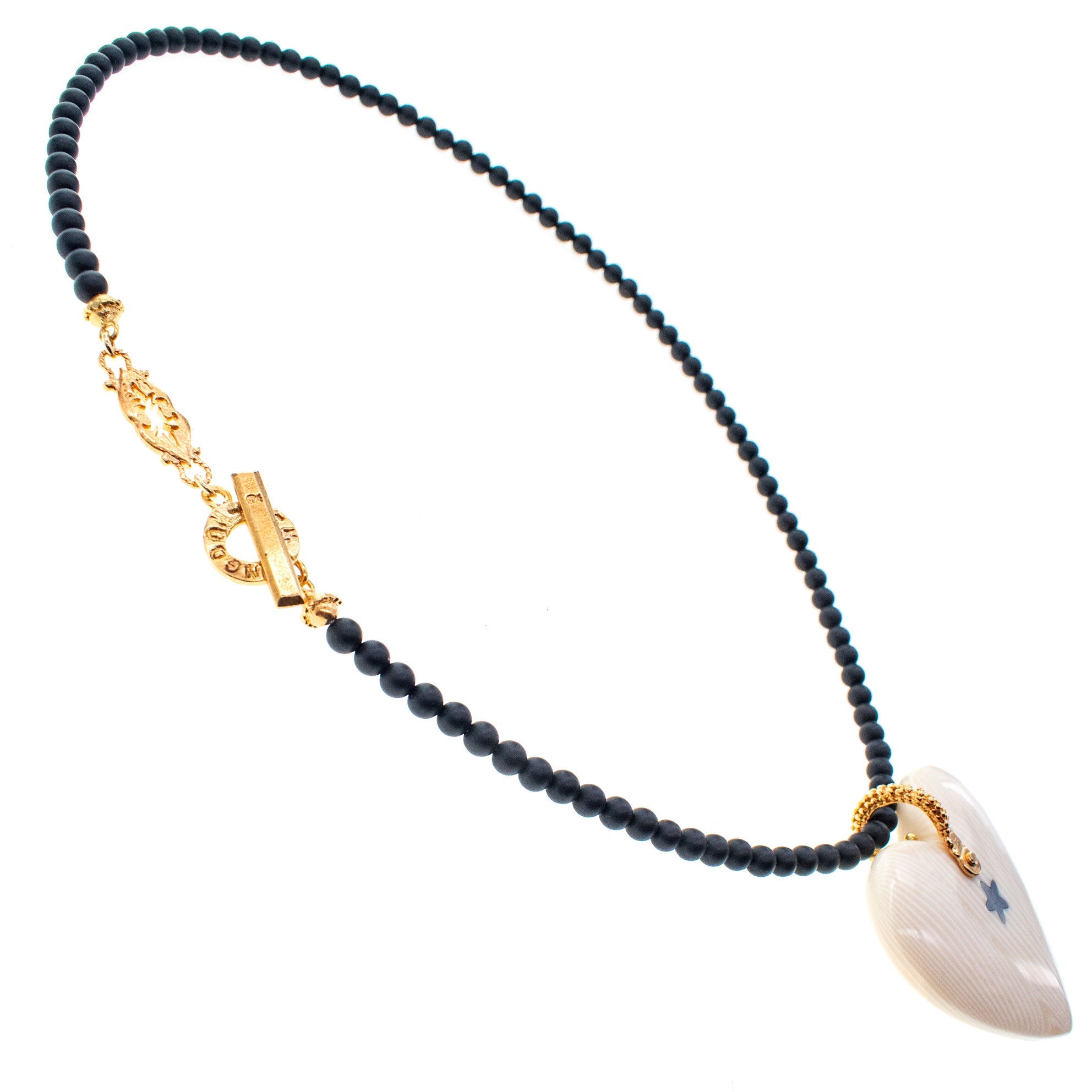 Onyx Bead Heart Necklace – Gold Plated – Gem Kingdom