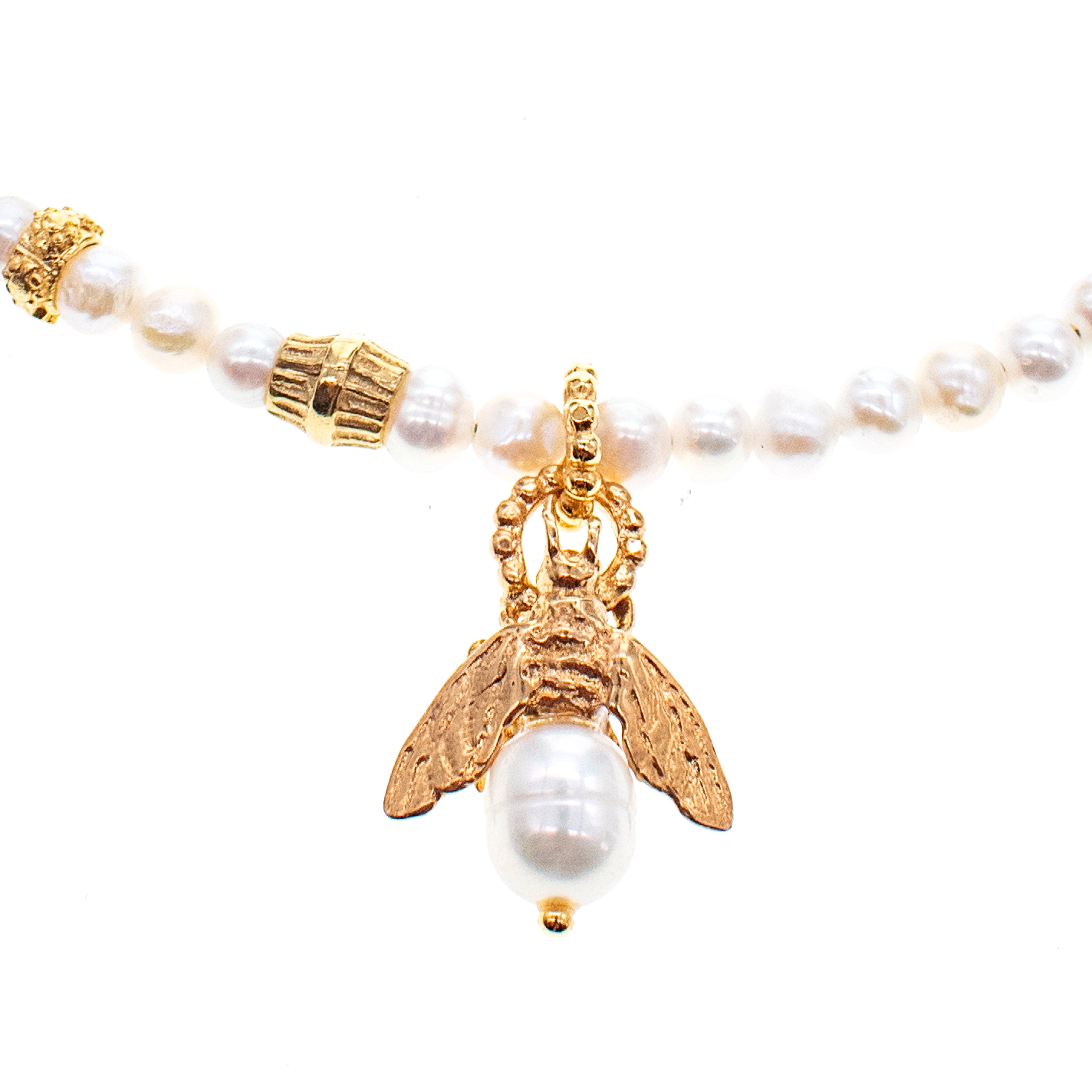 White Pearl Bee My Honey Necklace – Gold Plated – Gem Kingdom