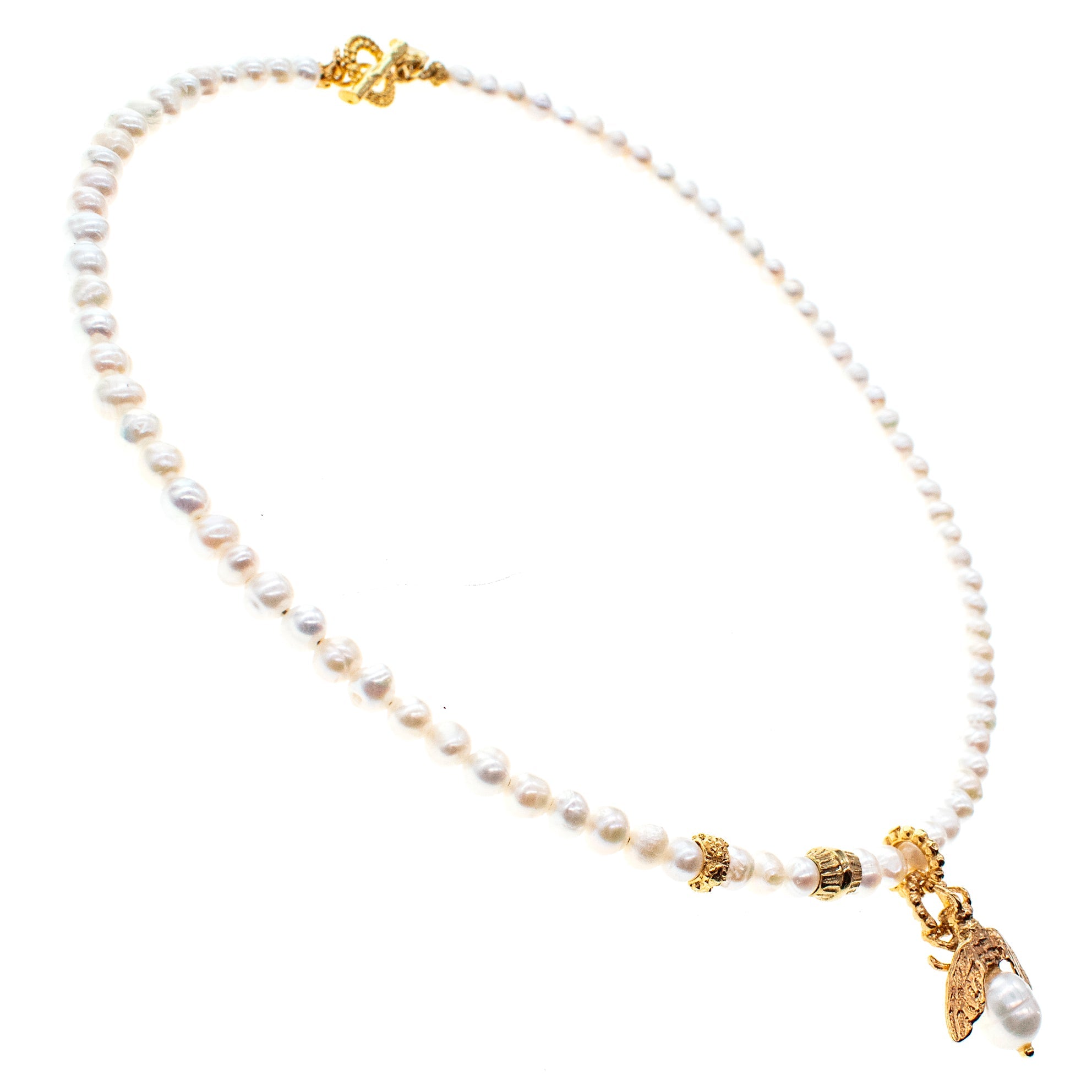 White Pearl Bee My Honey Necklace – Gold Plated – Gem Kingdom