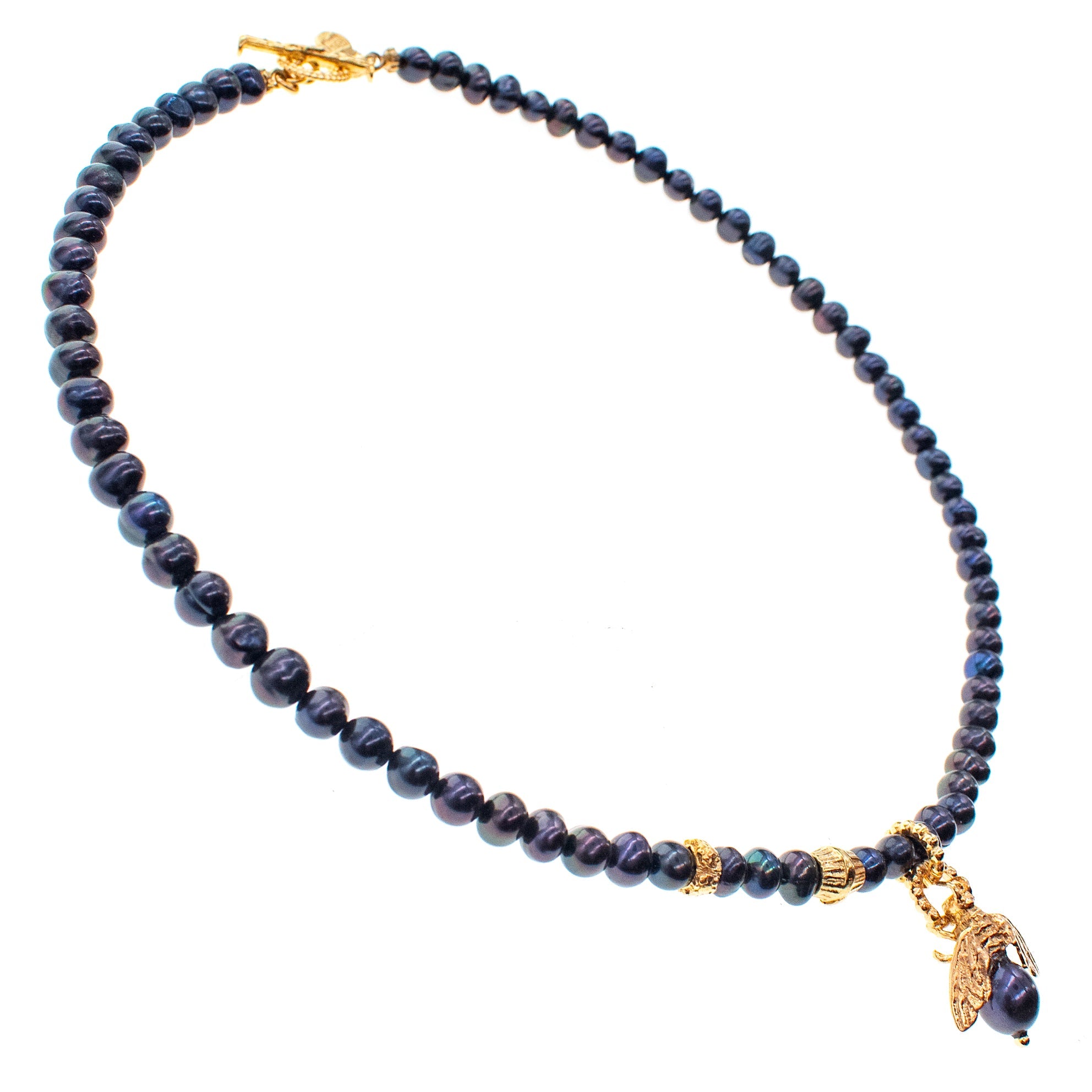 Black Pearl Bee My Honey Necklace – Gold Plated – Gem Kingdom