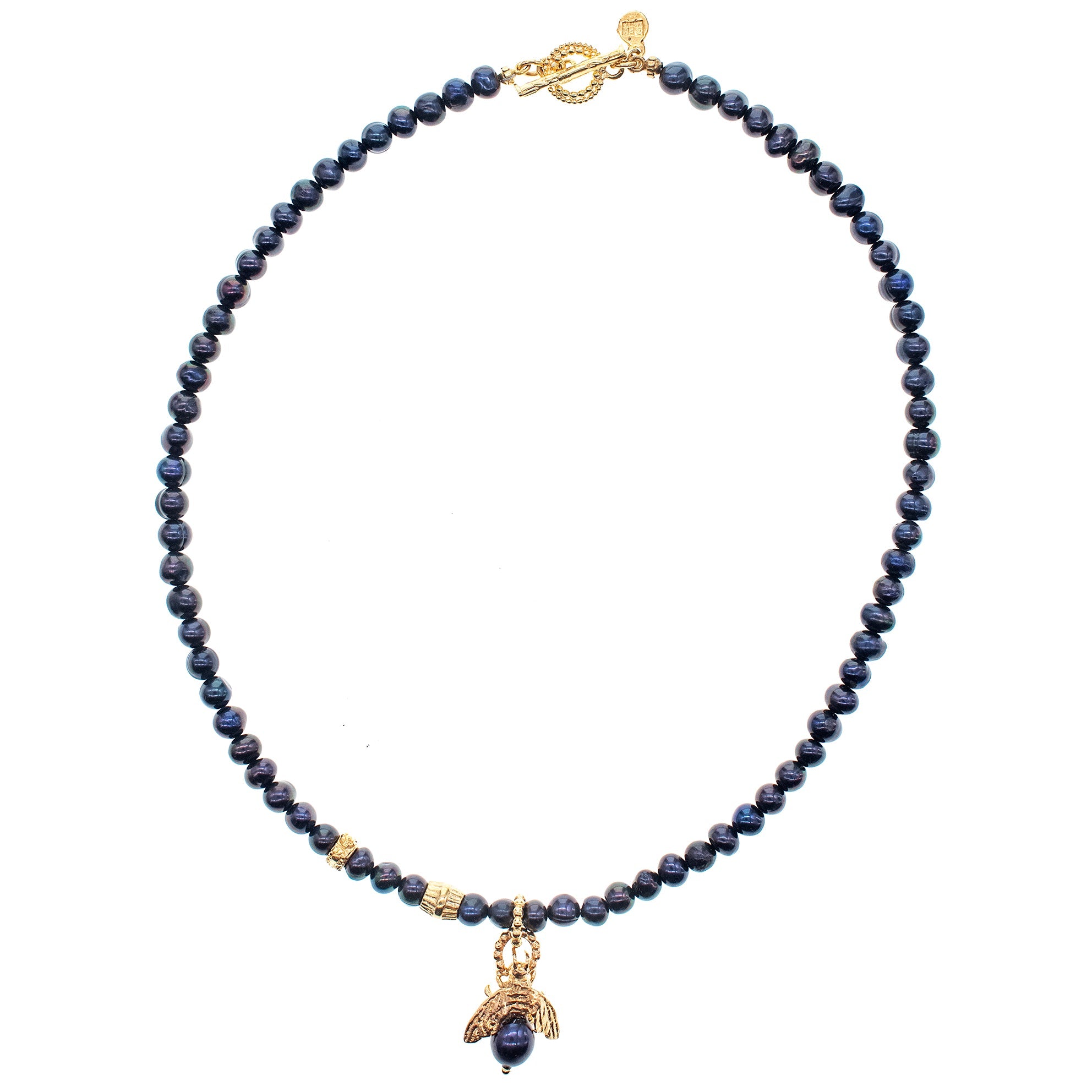 Black Pearl Bee My Honey Necklace – Gold Plated – Gem Kingdom