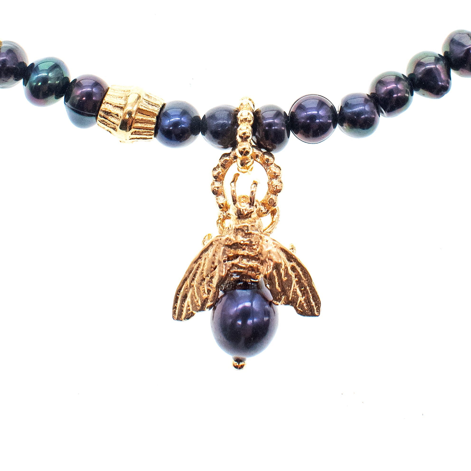 Black Pearl Bee My Honey Necklace – Gold Plated – Gem Kingdom