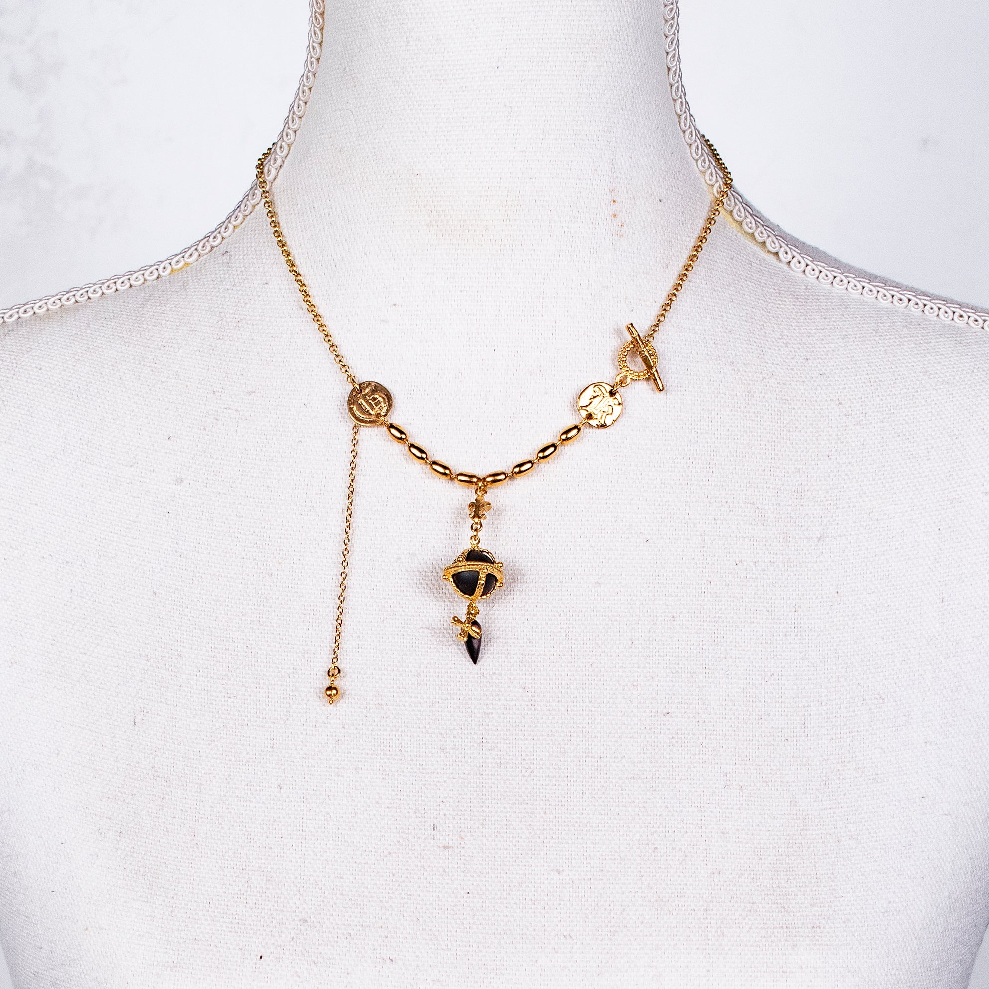 Black Royal Orb Necklace – Gold Plated – Gem Kingdom