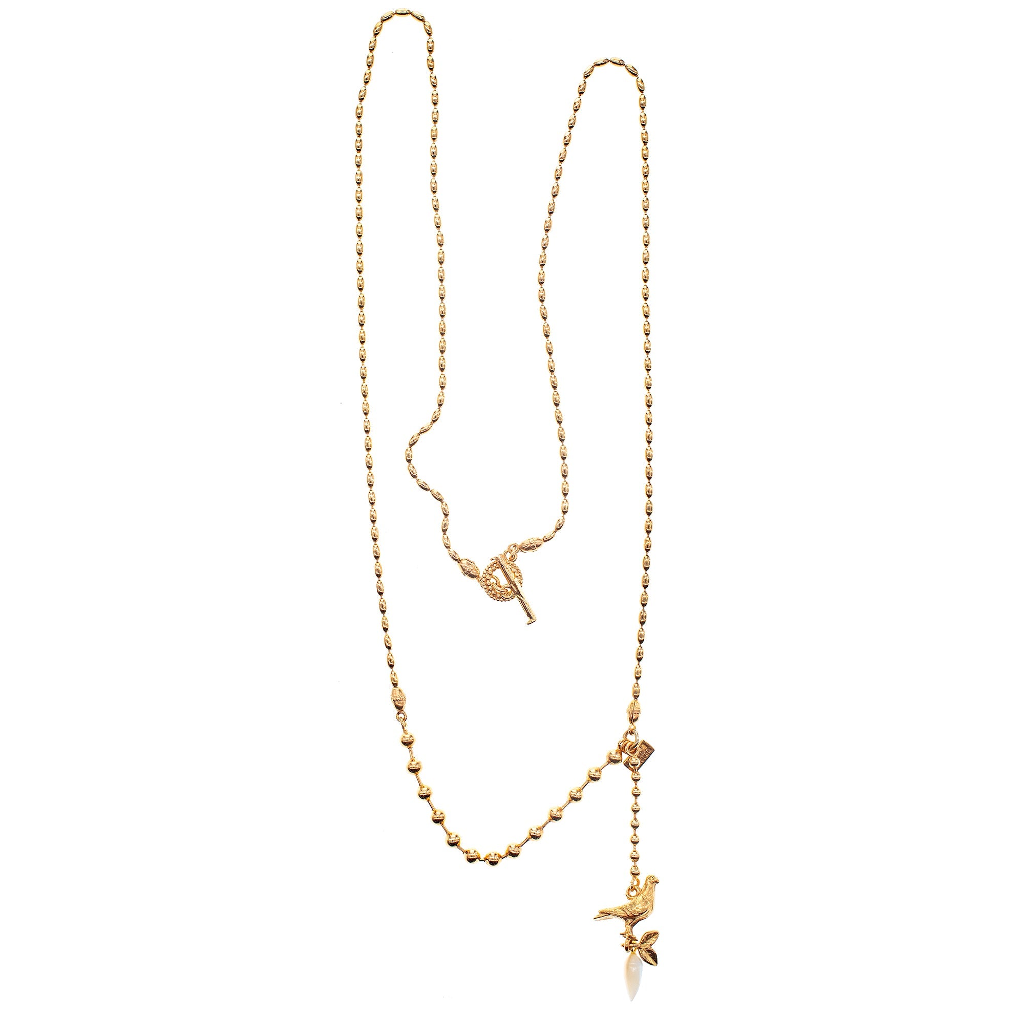Dove Necklace Long White Drop – Gold Plated – Gem Kingdom