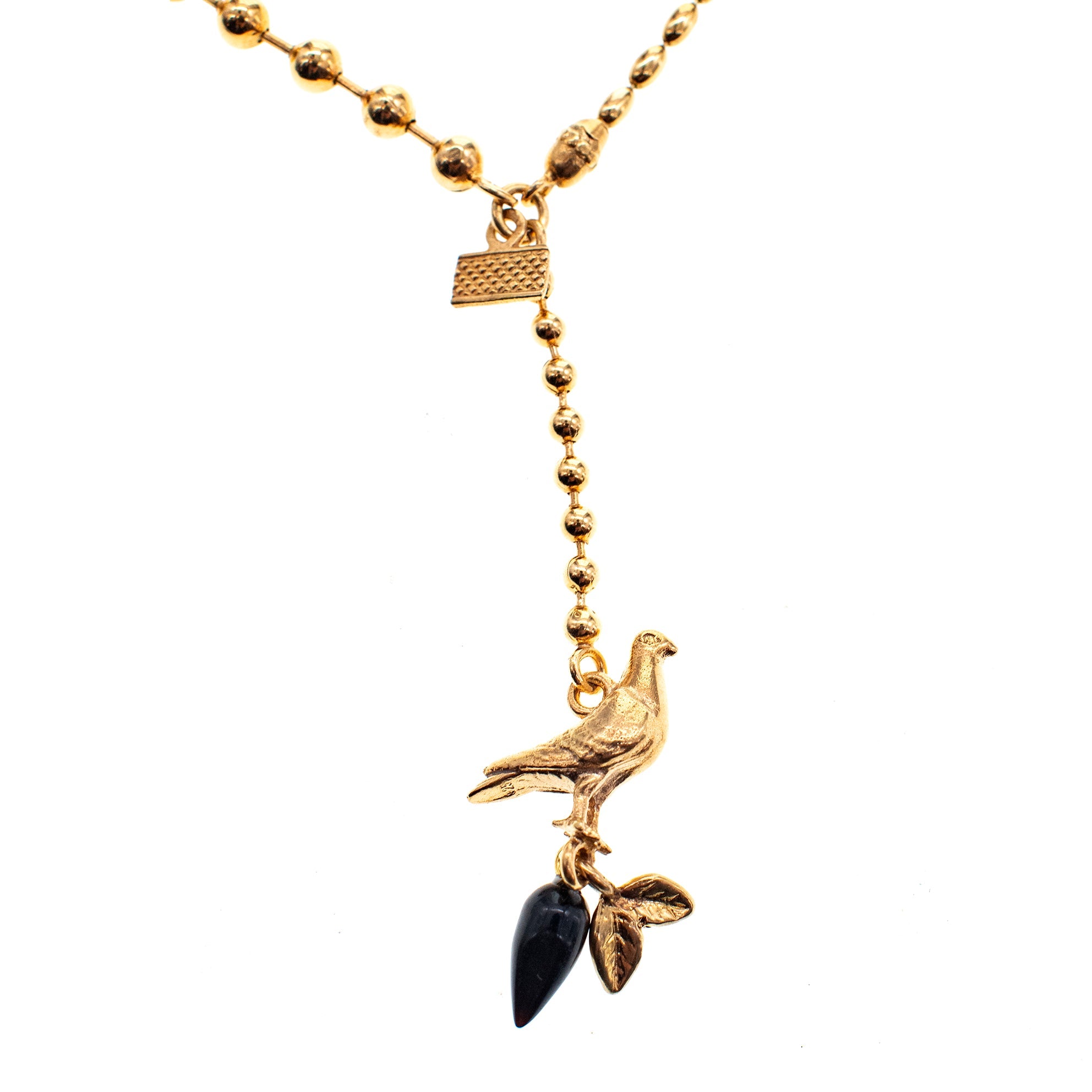Dove Necklace Long Black Drop – Gold Plated – Gem Kingdom