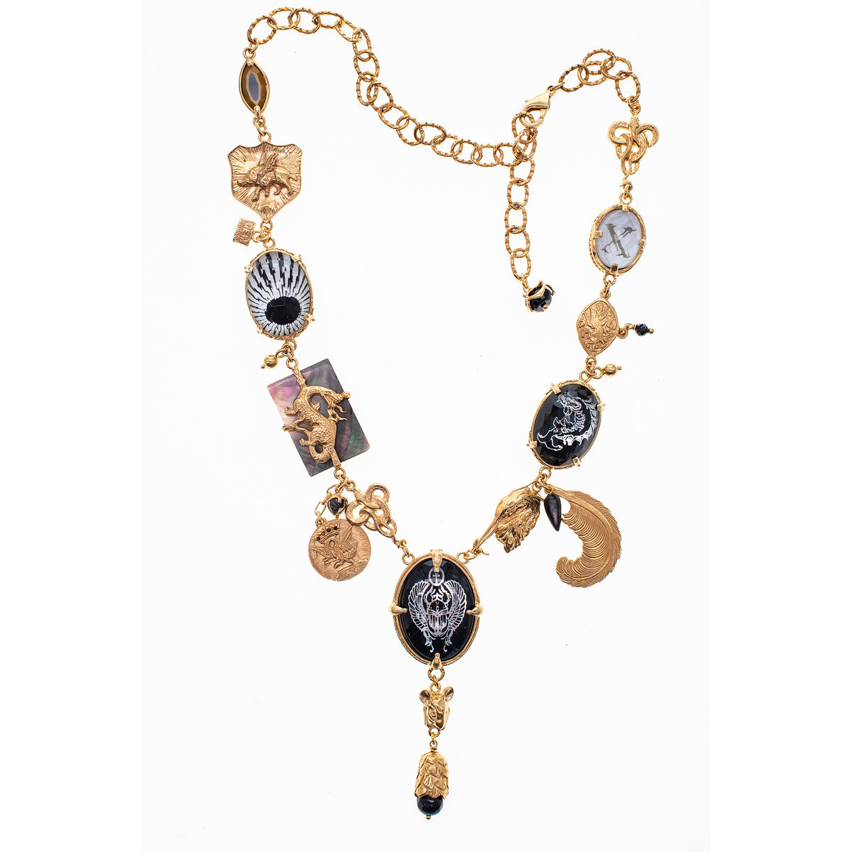 Black And Gold Charm Necklace
