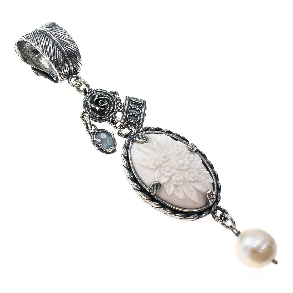 Witte Bloem Camee Hanger – Sterling Zilver – Gem Kingdom